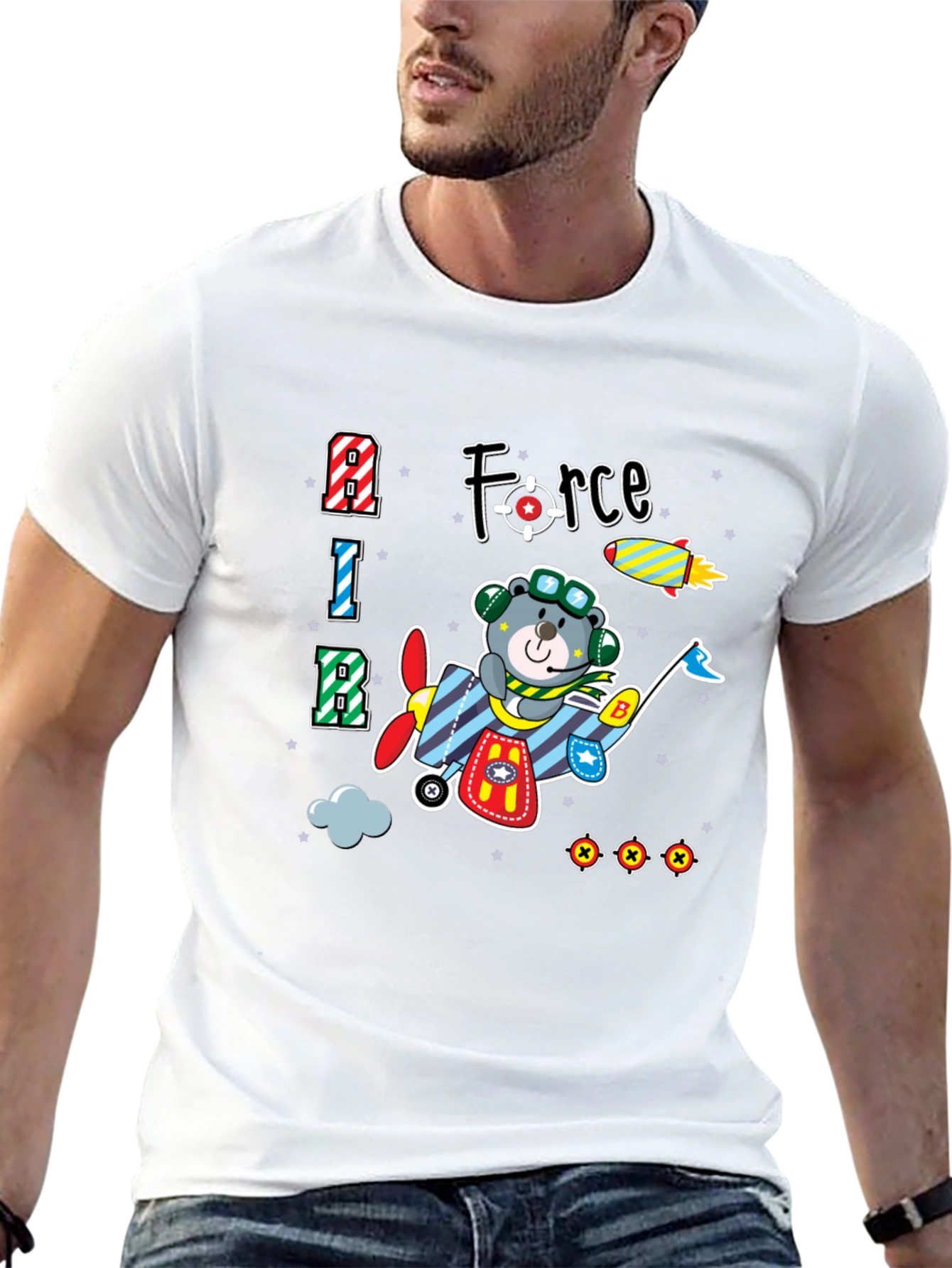 Cartoon Bear Airplane T-Shirt