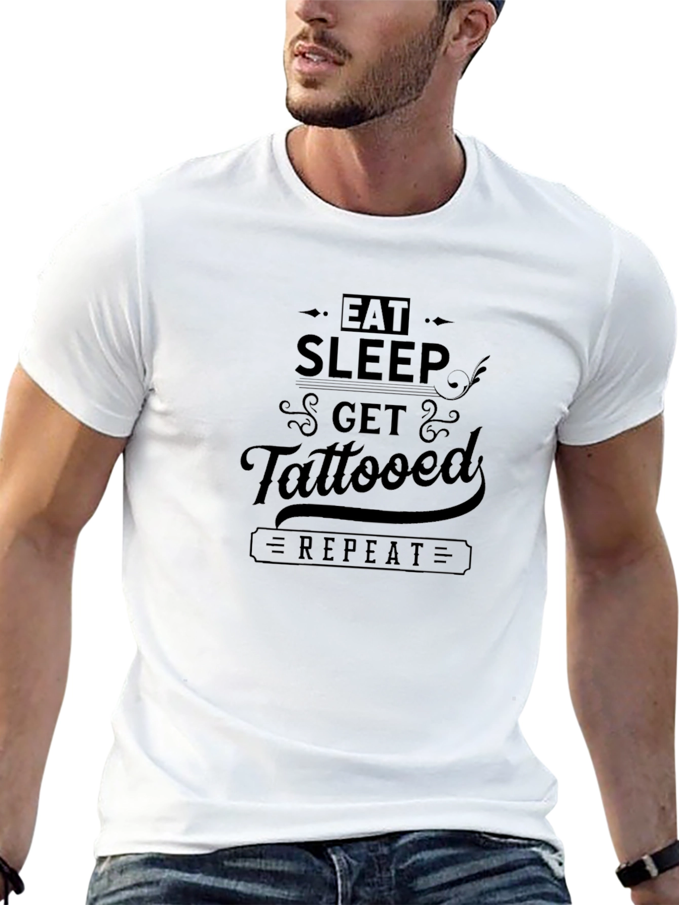Eat Sleep Get Tattooed Repeat Black Graphic Tee