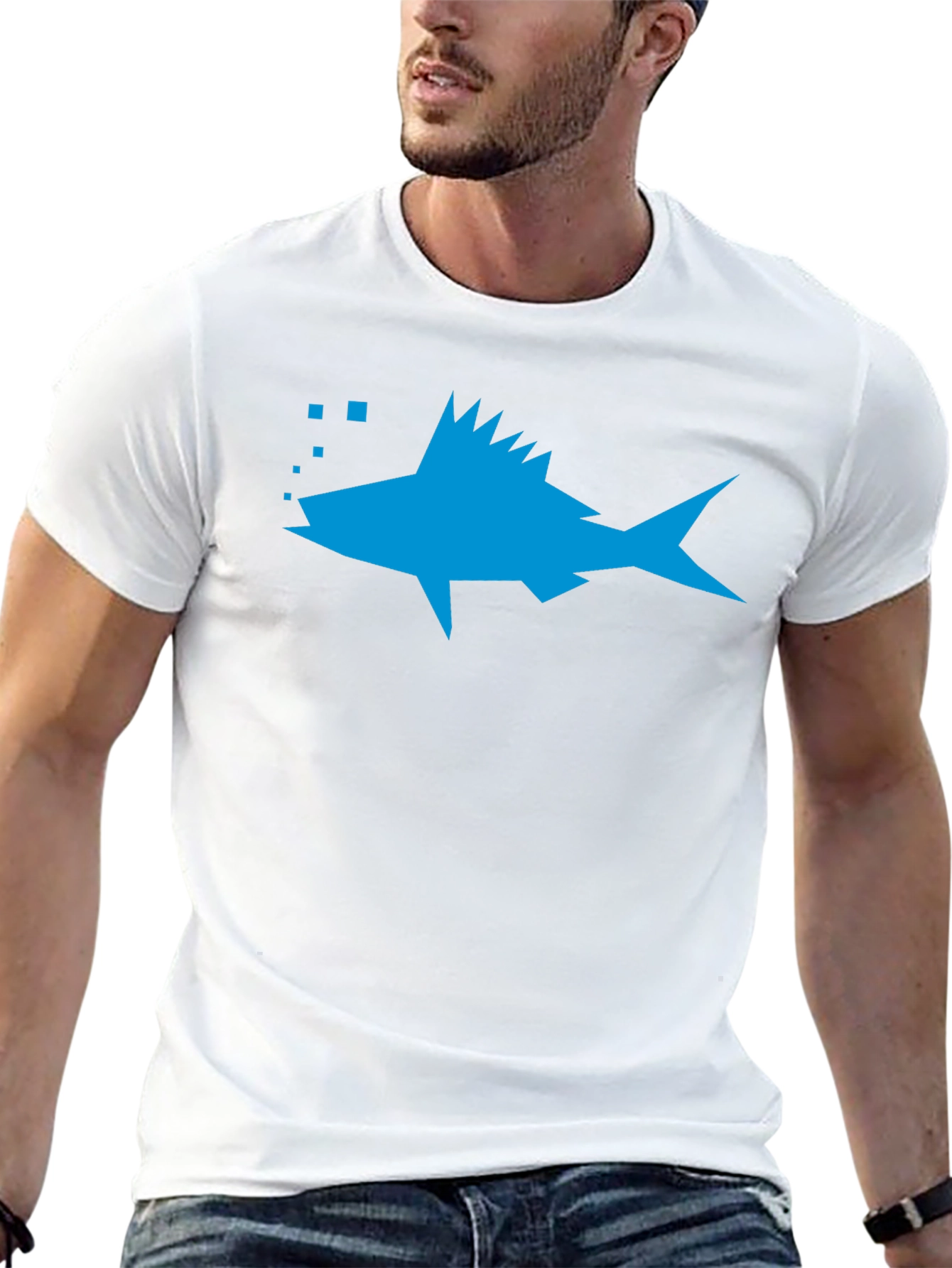 Geometric Fish Graphic Tee - Casual Style