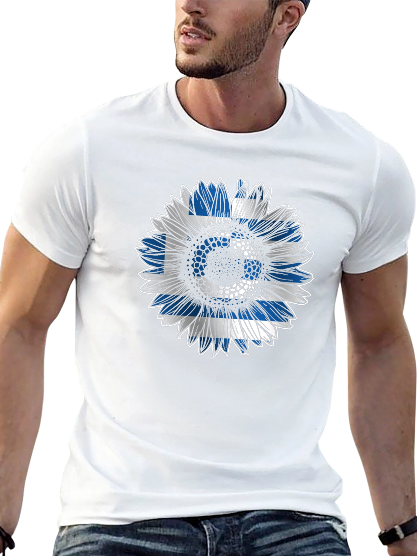 Greek Flag Sunflower T-Shirt - Unique Design