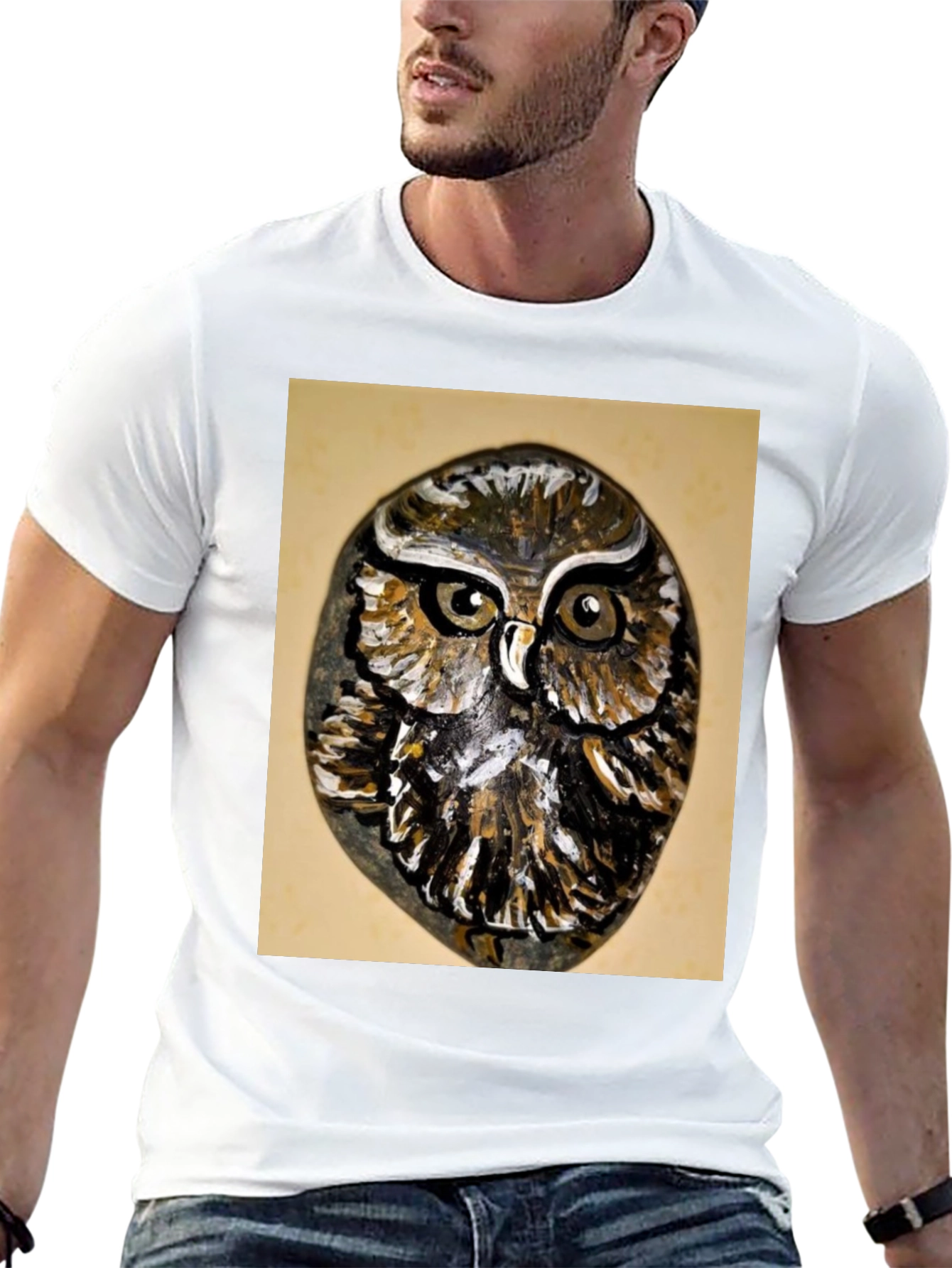 Owl Painted Rock Graphic Tee - Nature Lovers T-Shirt