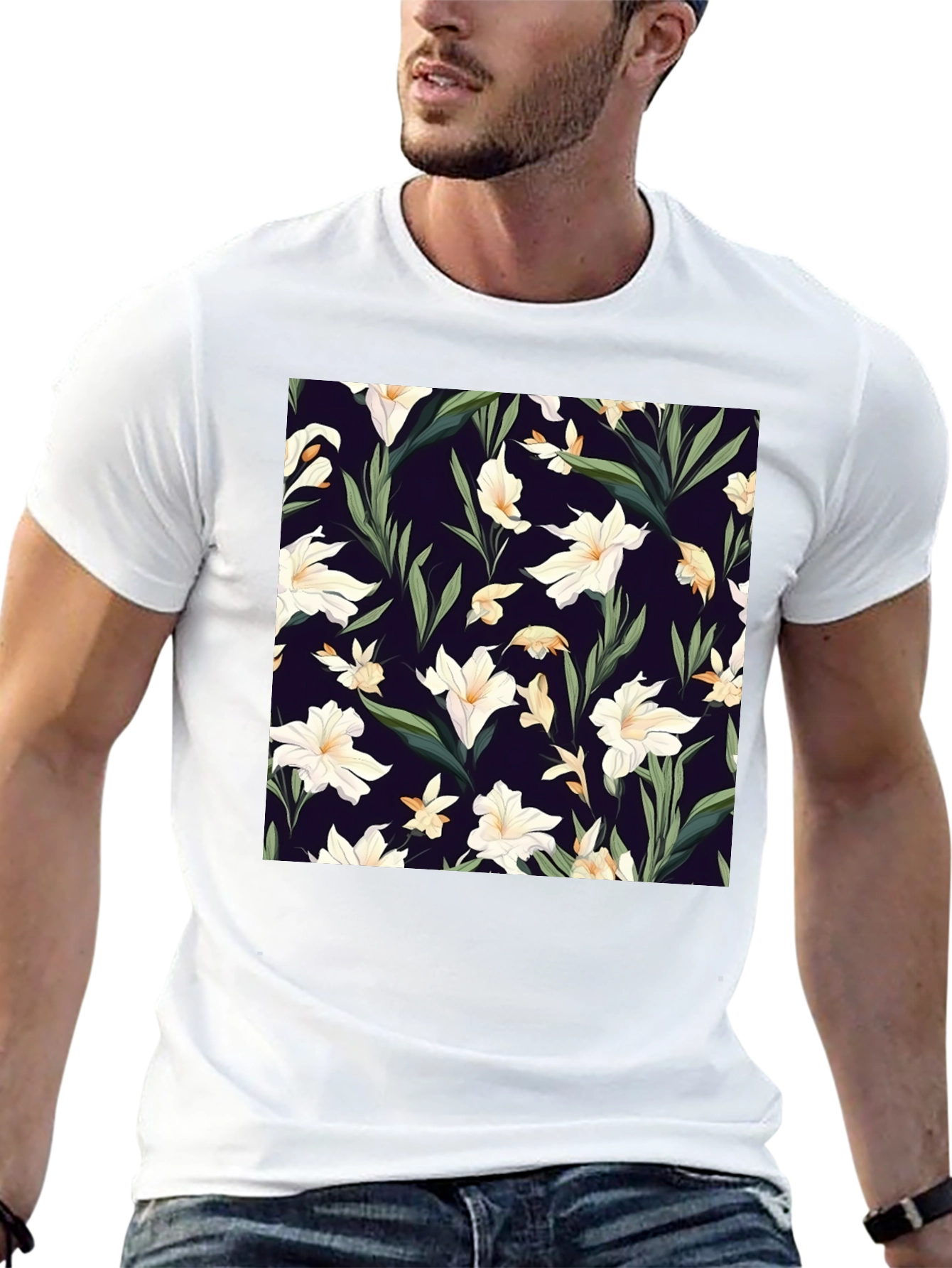 Floral Patterned Black T-Shirt