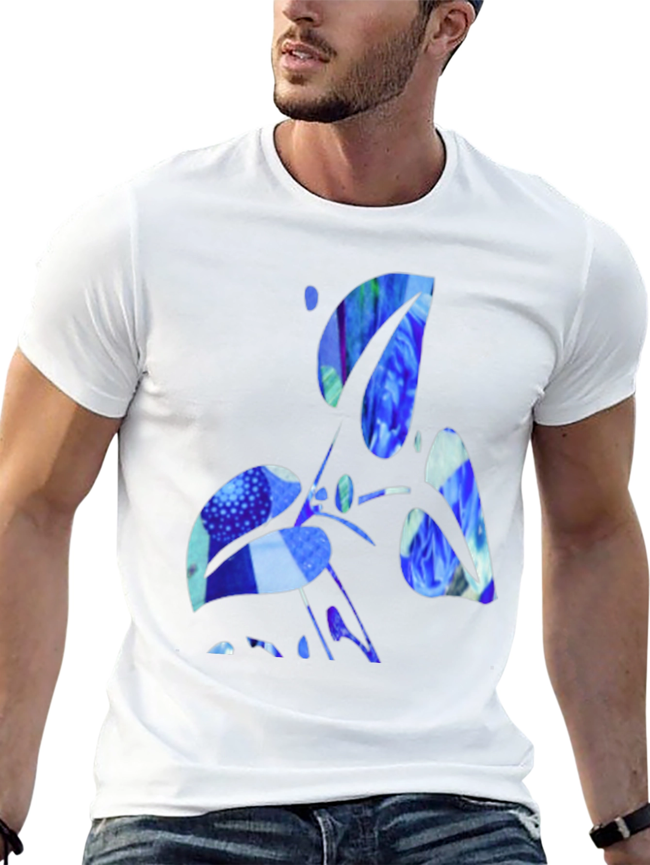 Abstract Blue Graphic Black T-Shirt