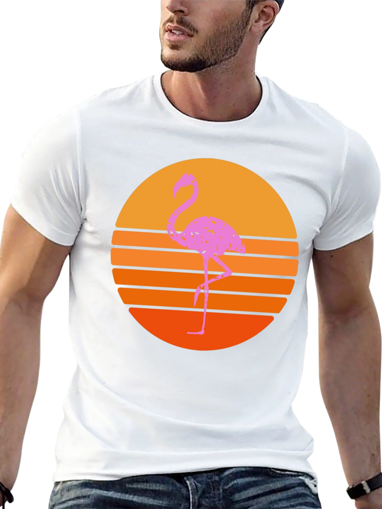 Retro Flamingo Sunset T-Shirt - Black