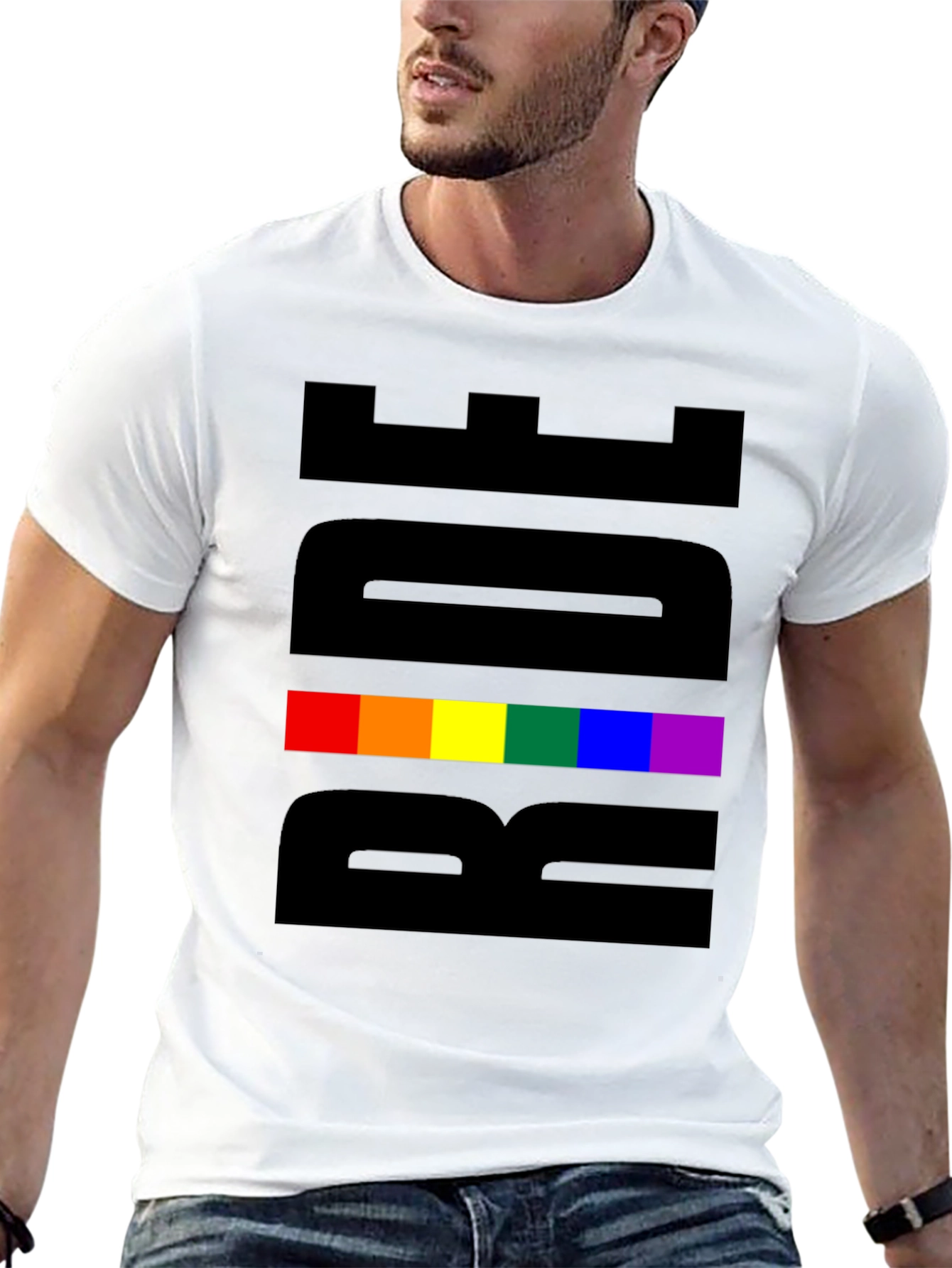 Pride Rainbow Graphic Tee - Black Cotton Blend