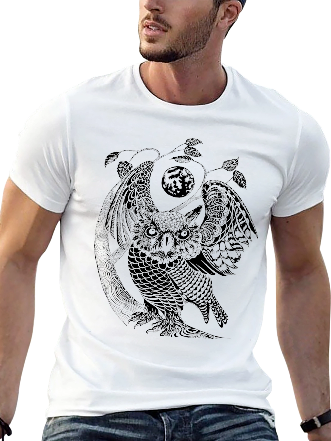 Mens Black Owl Graphic T-Shirt