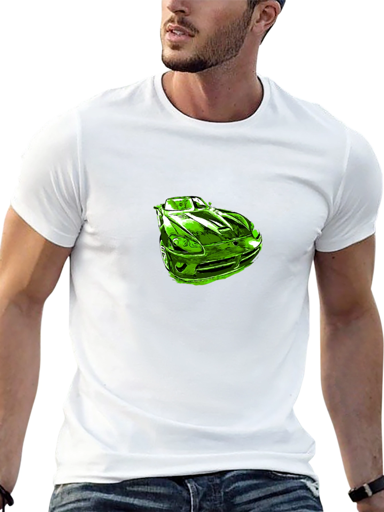Green Car Graphic Black T-Shirt