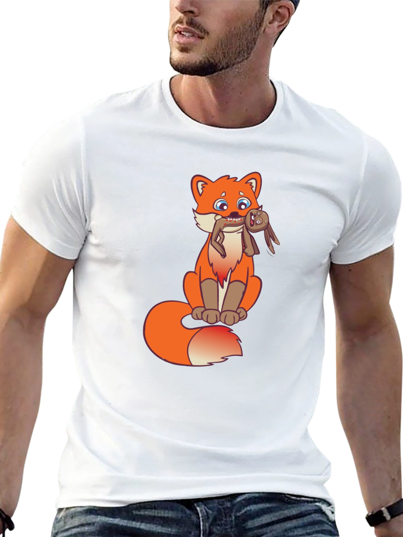 Cartoon Fox Graphic Tee - Novelty Design