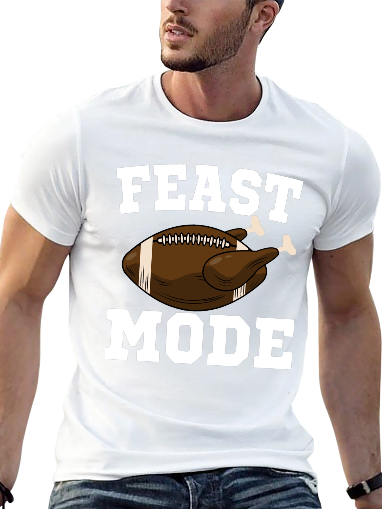 Feast Mode Thanksgiving Football Turkey Graphic T-Shirt