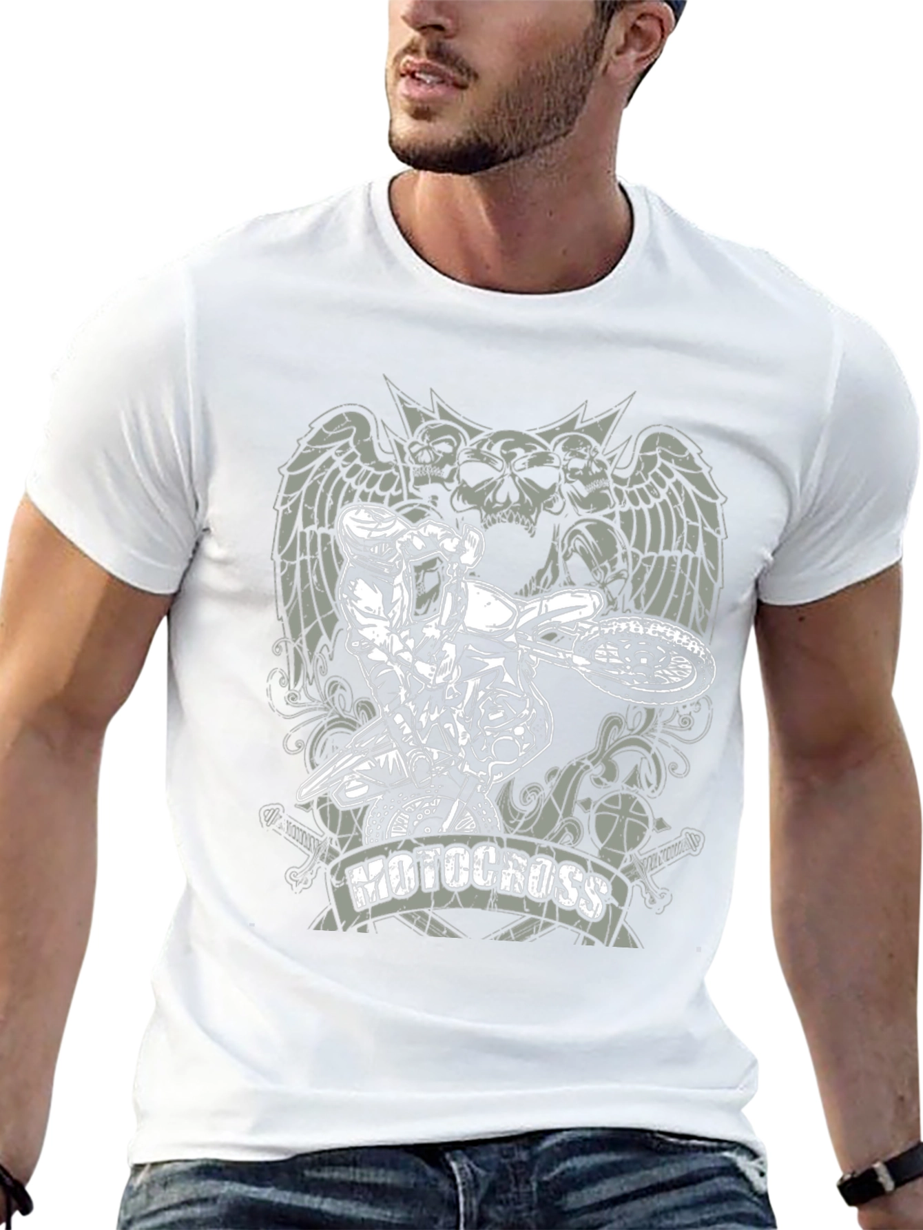 Motocross Skull Graphic T-Shirt - Black