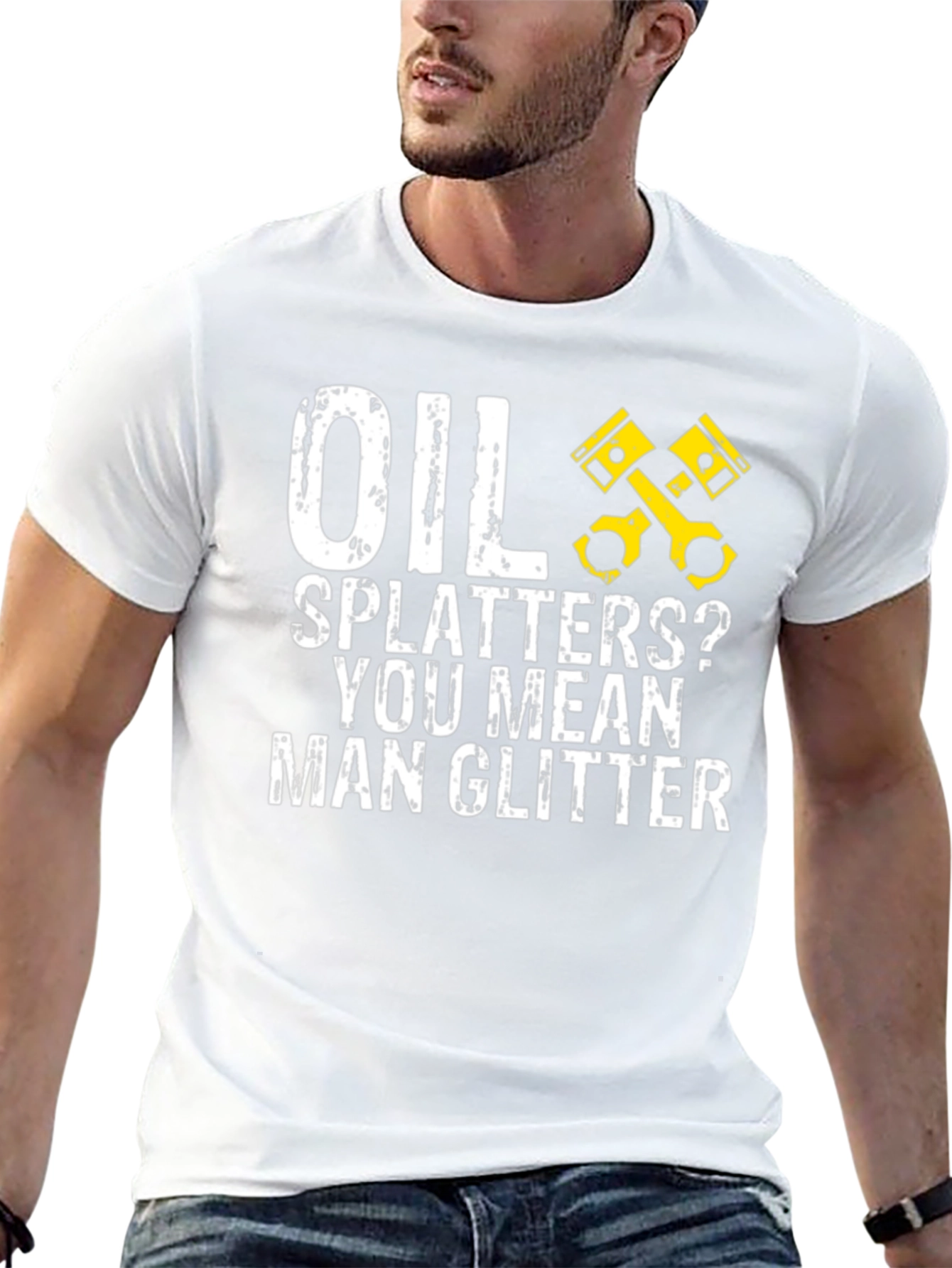Oil Splatters? Man Glitter Black Graphic T-Shirt