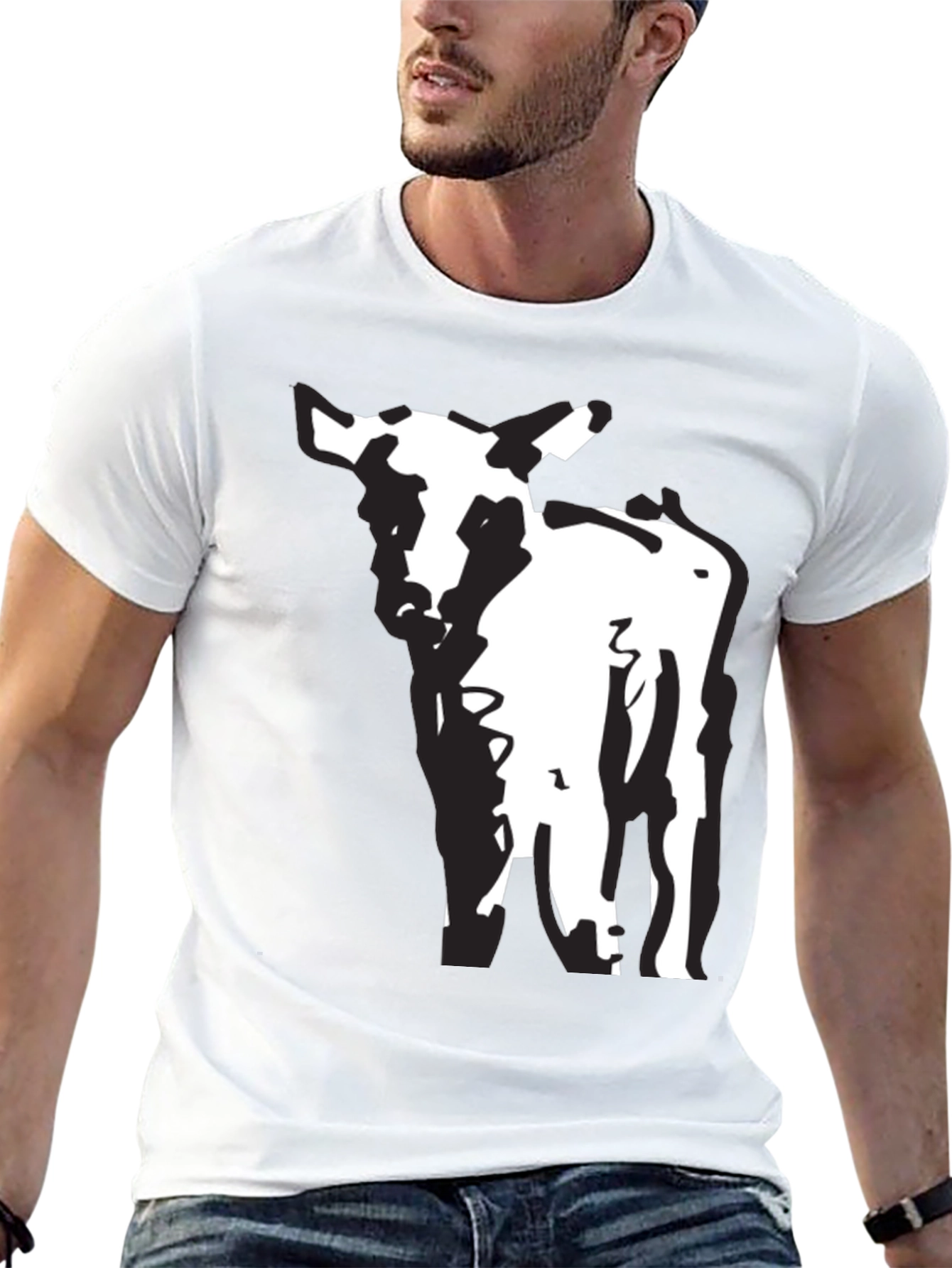 Black T-Shirt with Abstract Cow Design