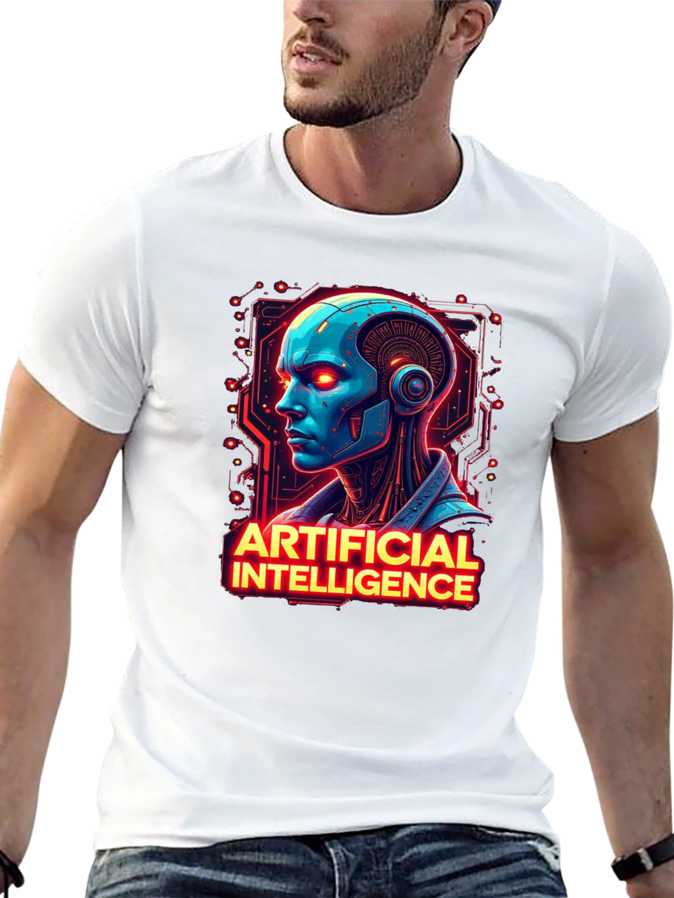 AI Robot Head T-Shirt - Sci-Fi Style