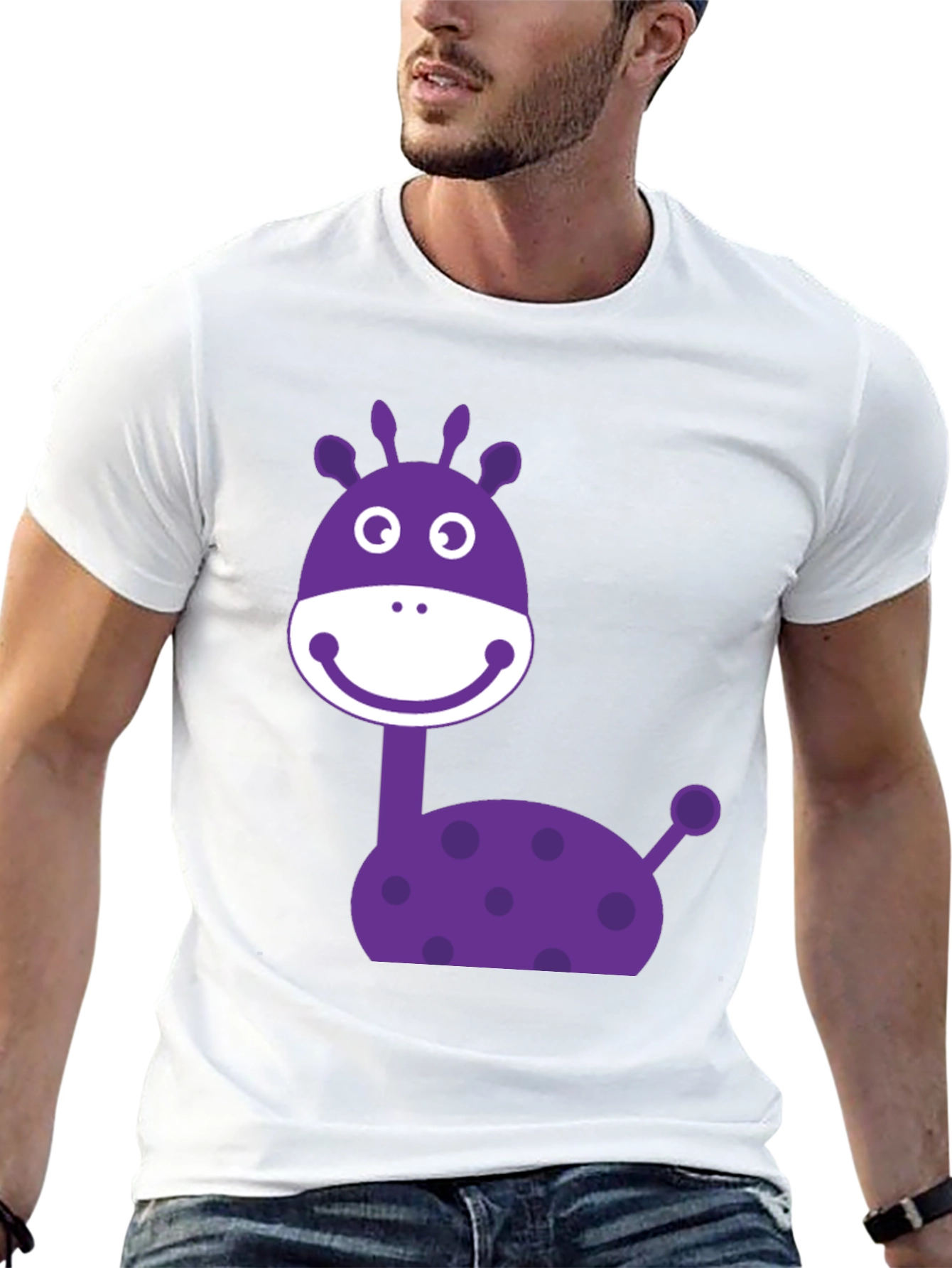 Cartoon Giraffe Graphic Tee - Black Cotton Casual Shirt