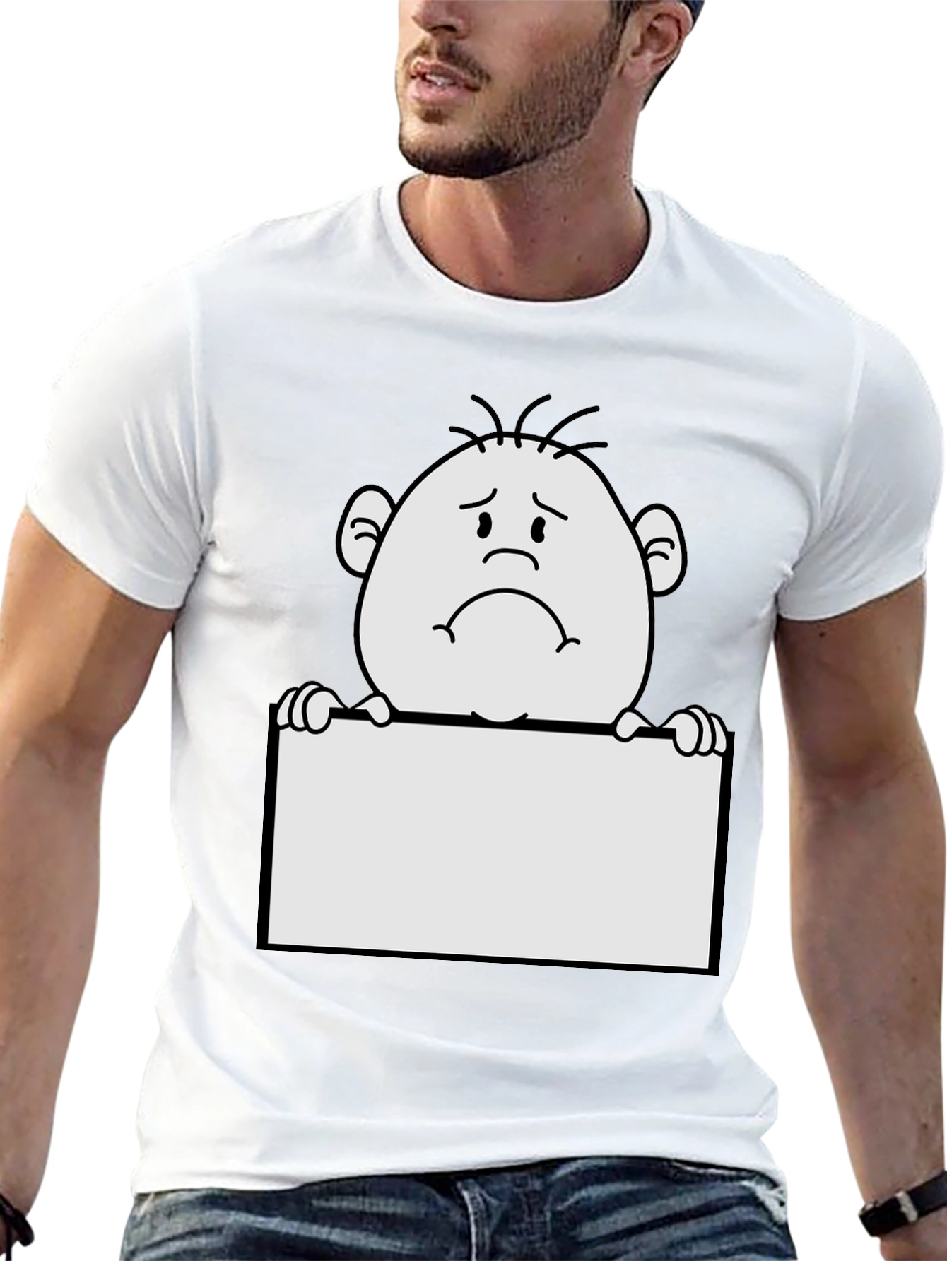 Sad Character Graphic Print Black T-Shirt