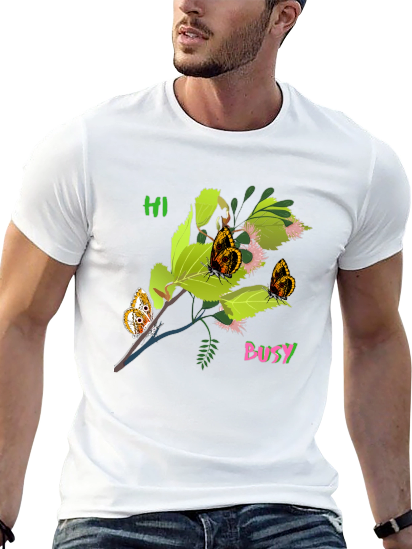 Black T-Shirt with Butterfly Bush Graphic