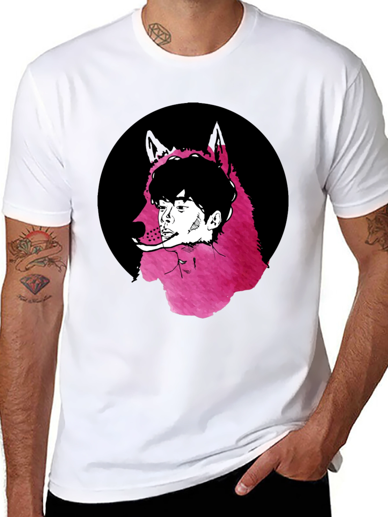 Wolf Man Graphic Tee - Black Cotton Blend
