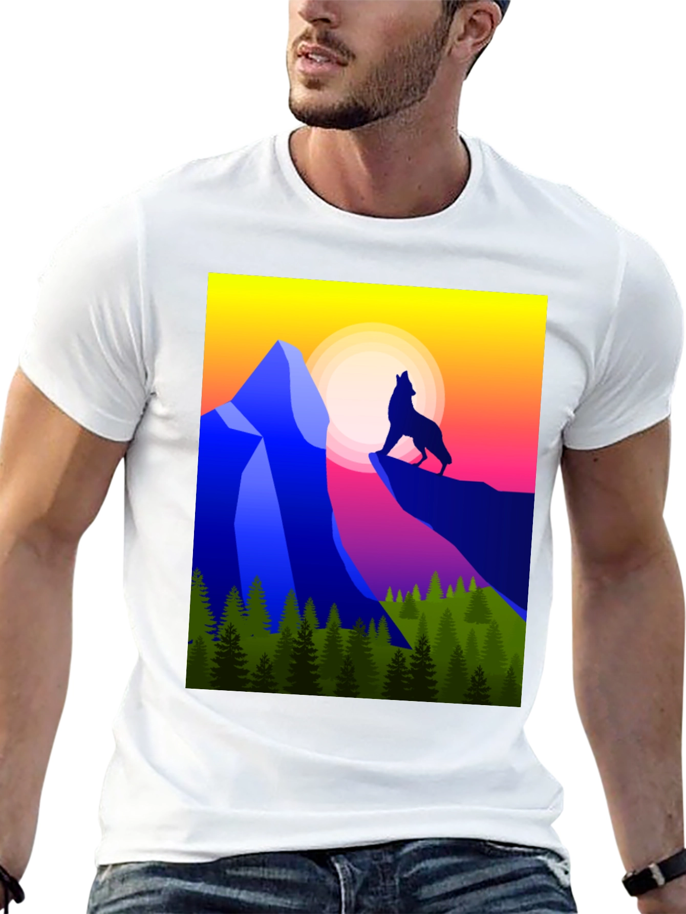 Wolf Howling at Sunset Graphic Tee