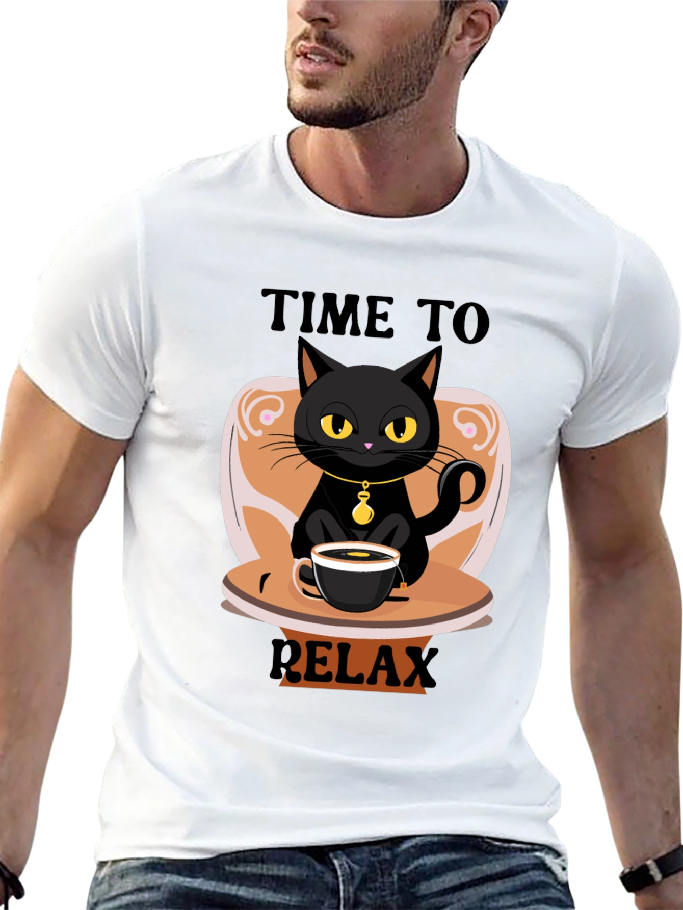 Time to Relax Black Cat Coffee T-Shirt
