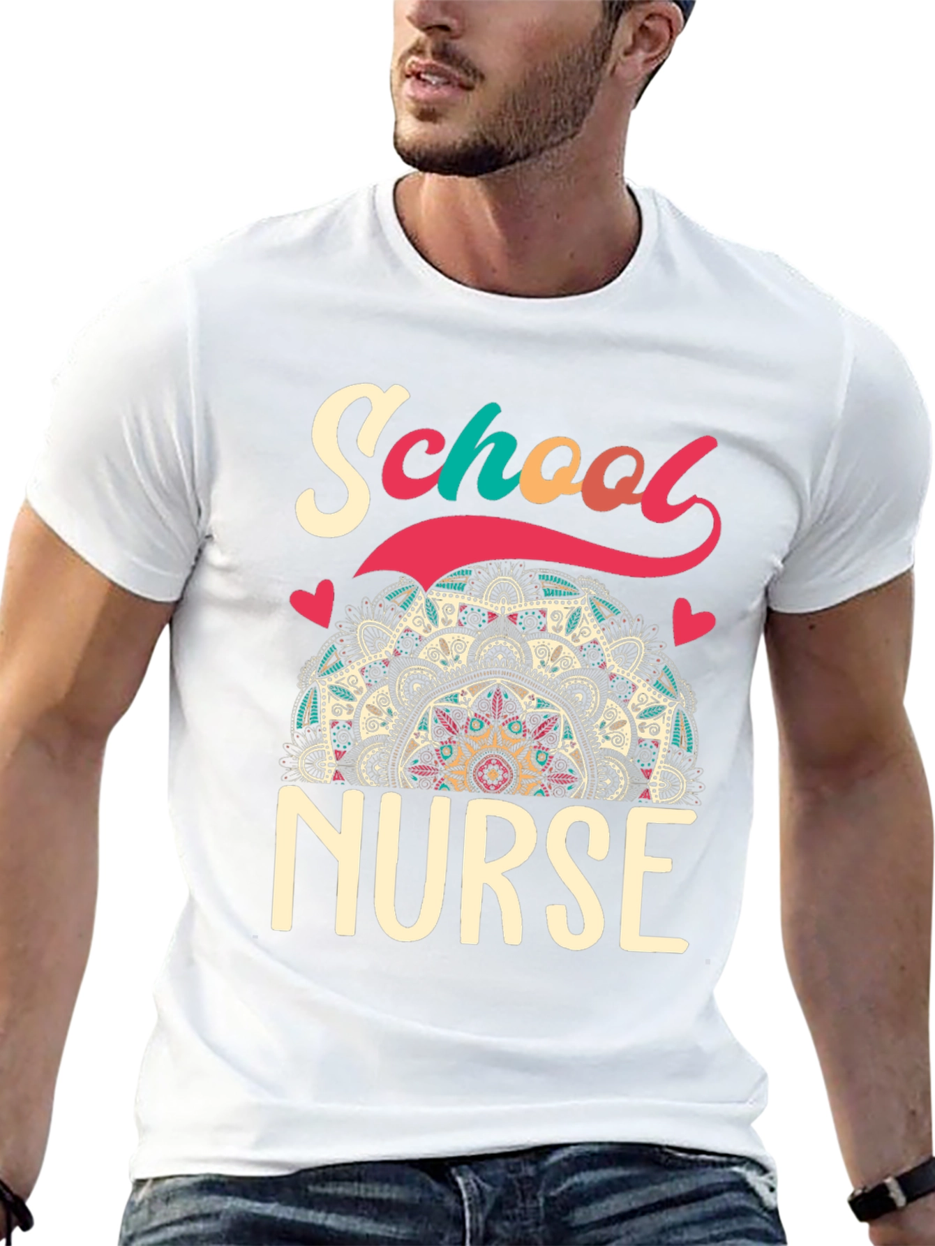 School Nurse T-Shirt - Mandala Design