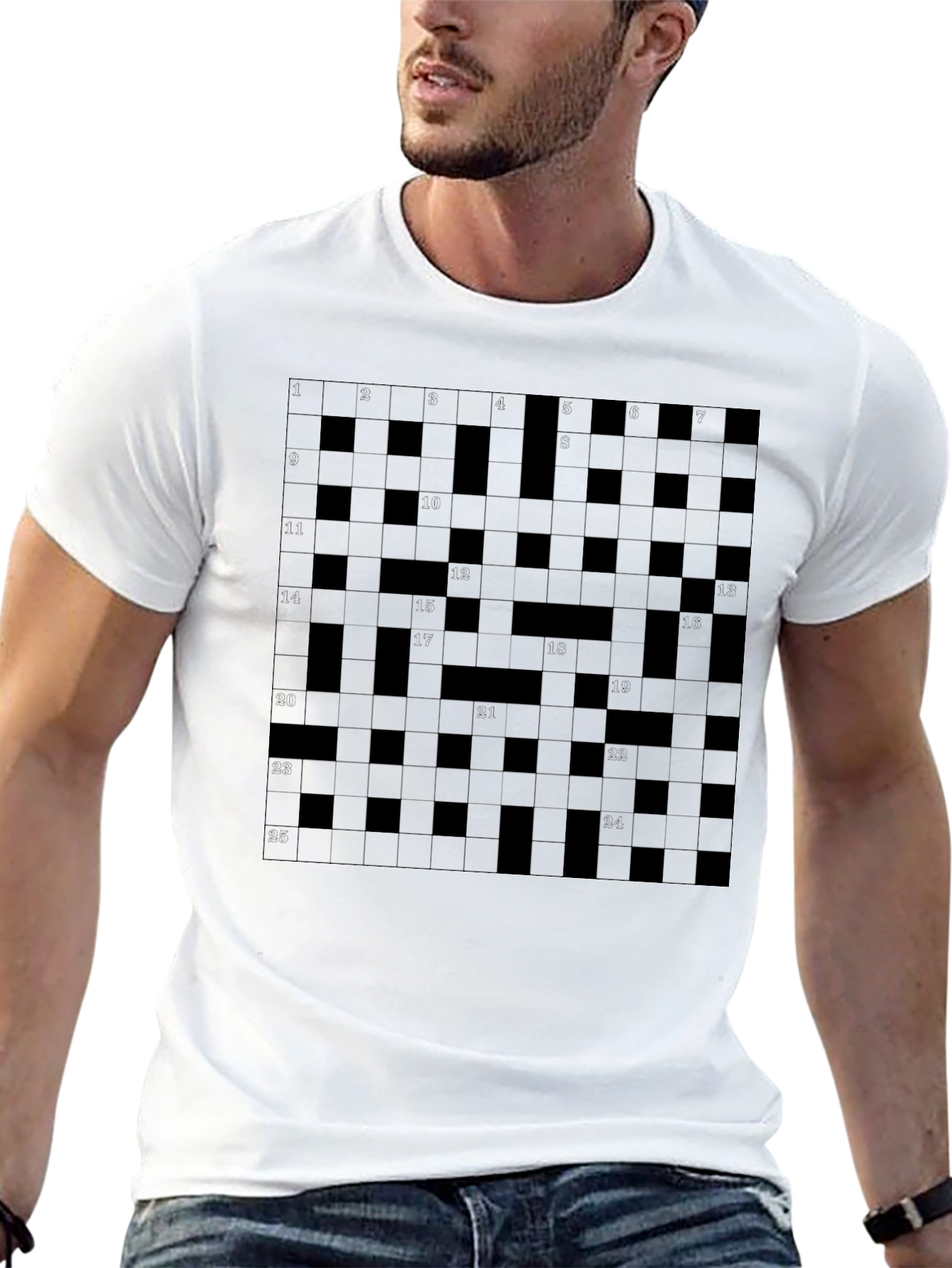 Crossword Puzzle Graphic T-Shirt - Casual Wear