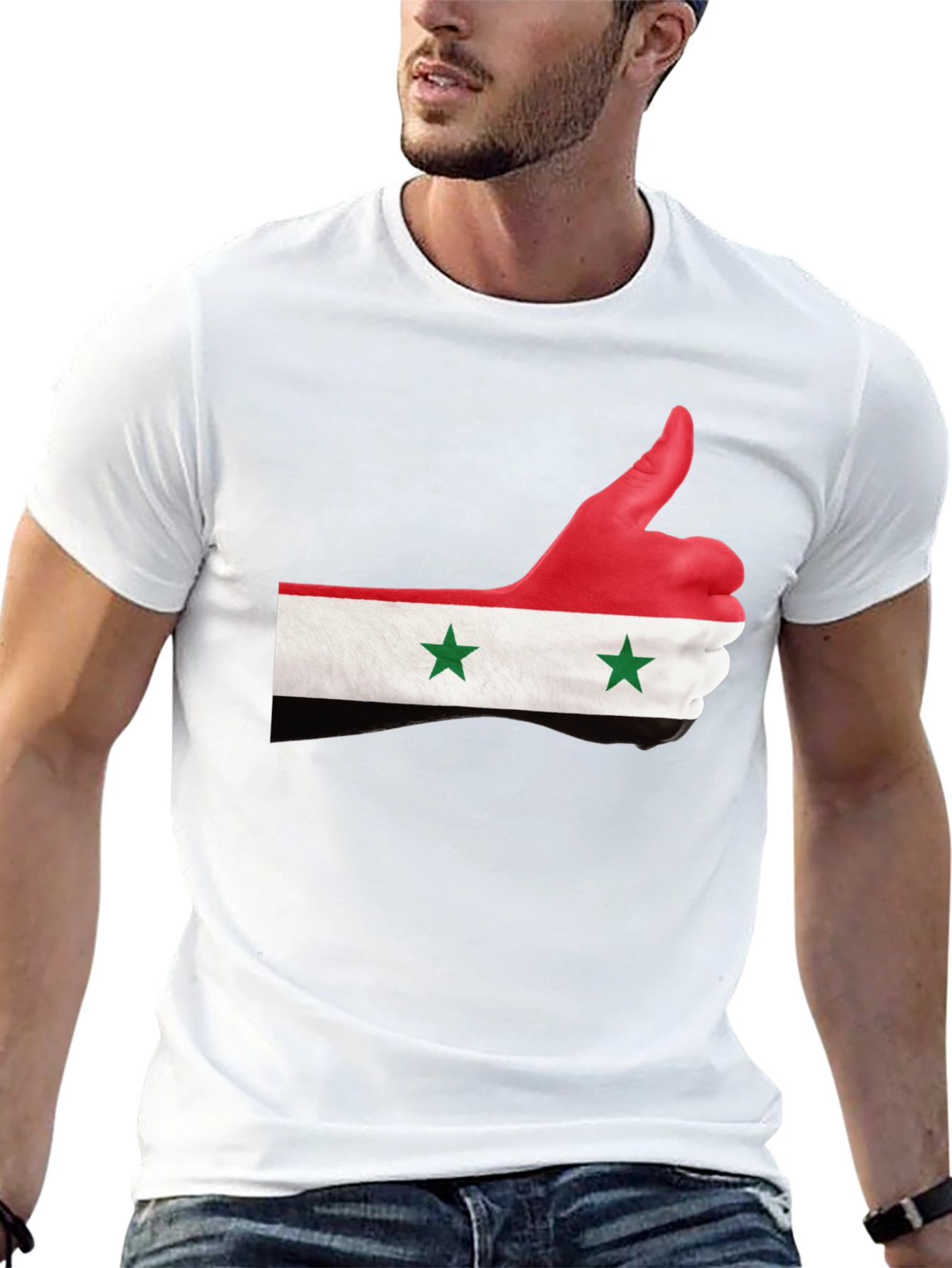 Syria Flag Thumbs Up Graphic Black T-Shirt