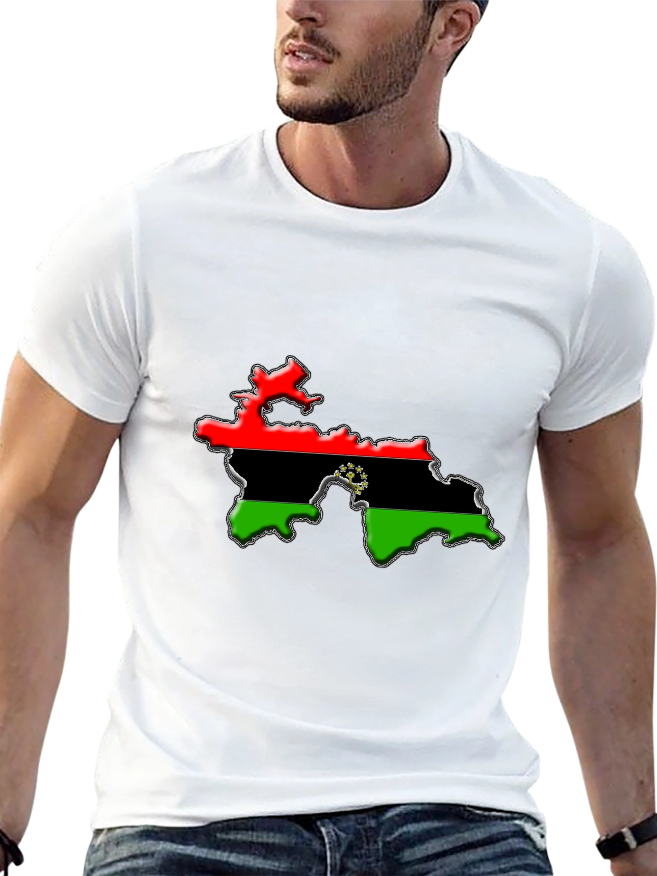 Tajikistan Flag Map Black T-Shirt