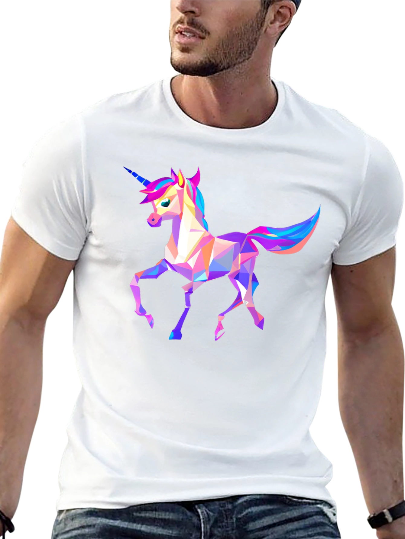 Geometric Unicorn Graphic Tee - Black