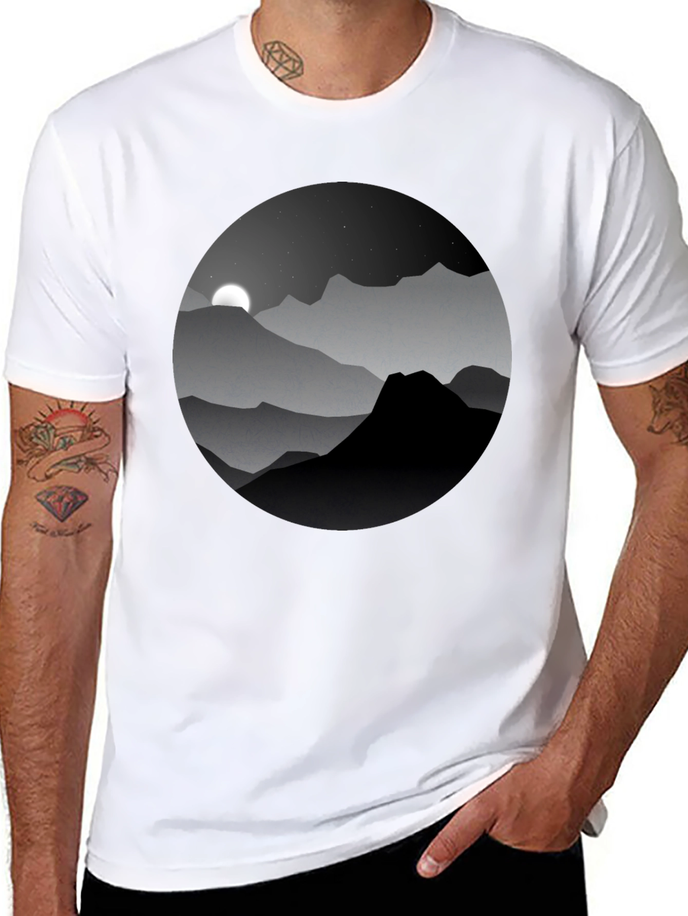Mens Mountain Moon Graphic Tee - Black