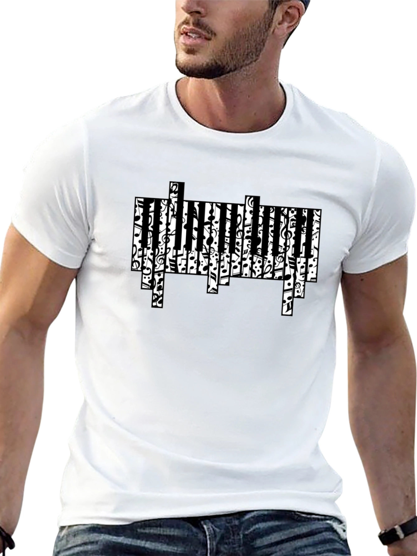 Musical Piano Key Design Black T-Shirt