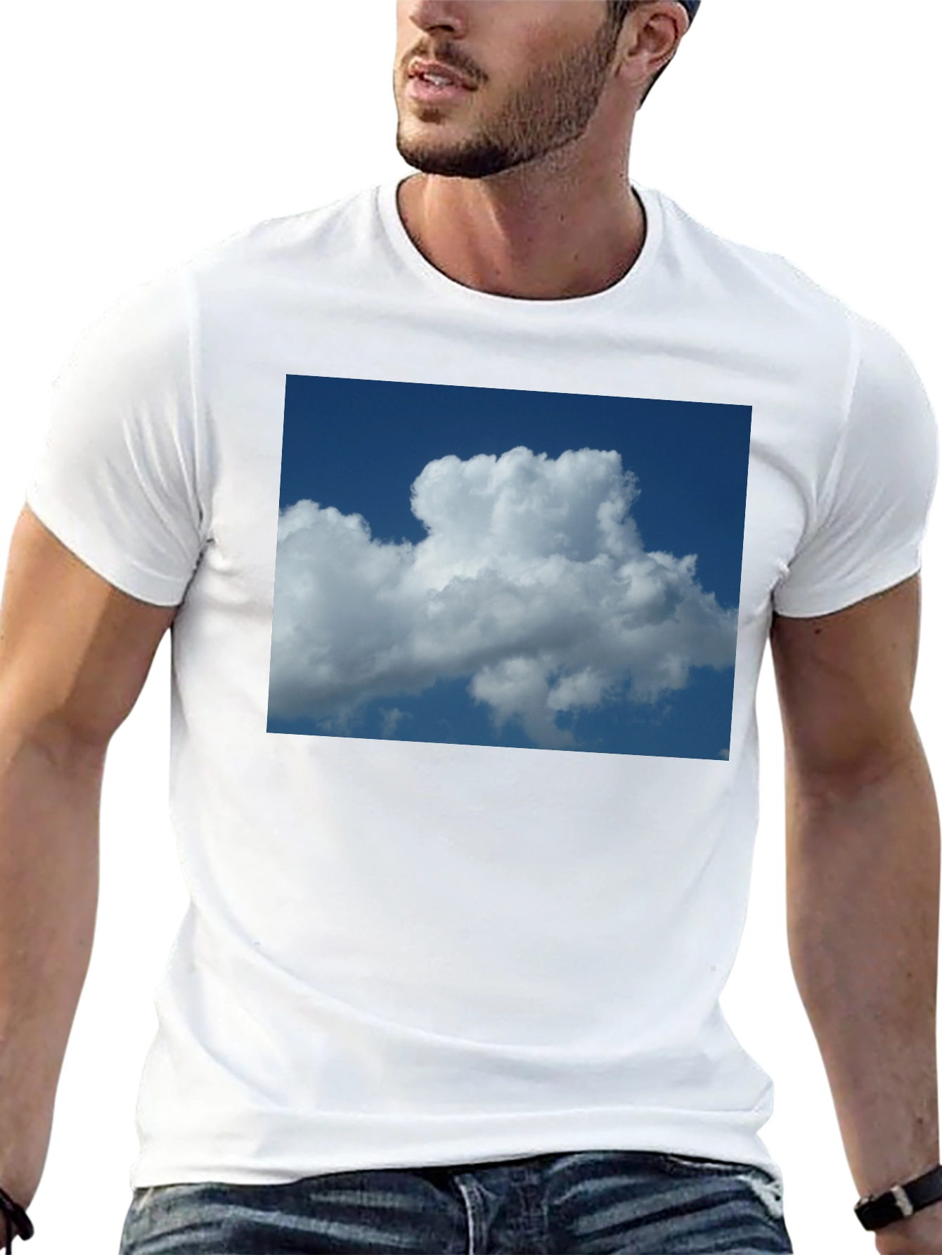 Cloud Print Black Cotton T-Shirt