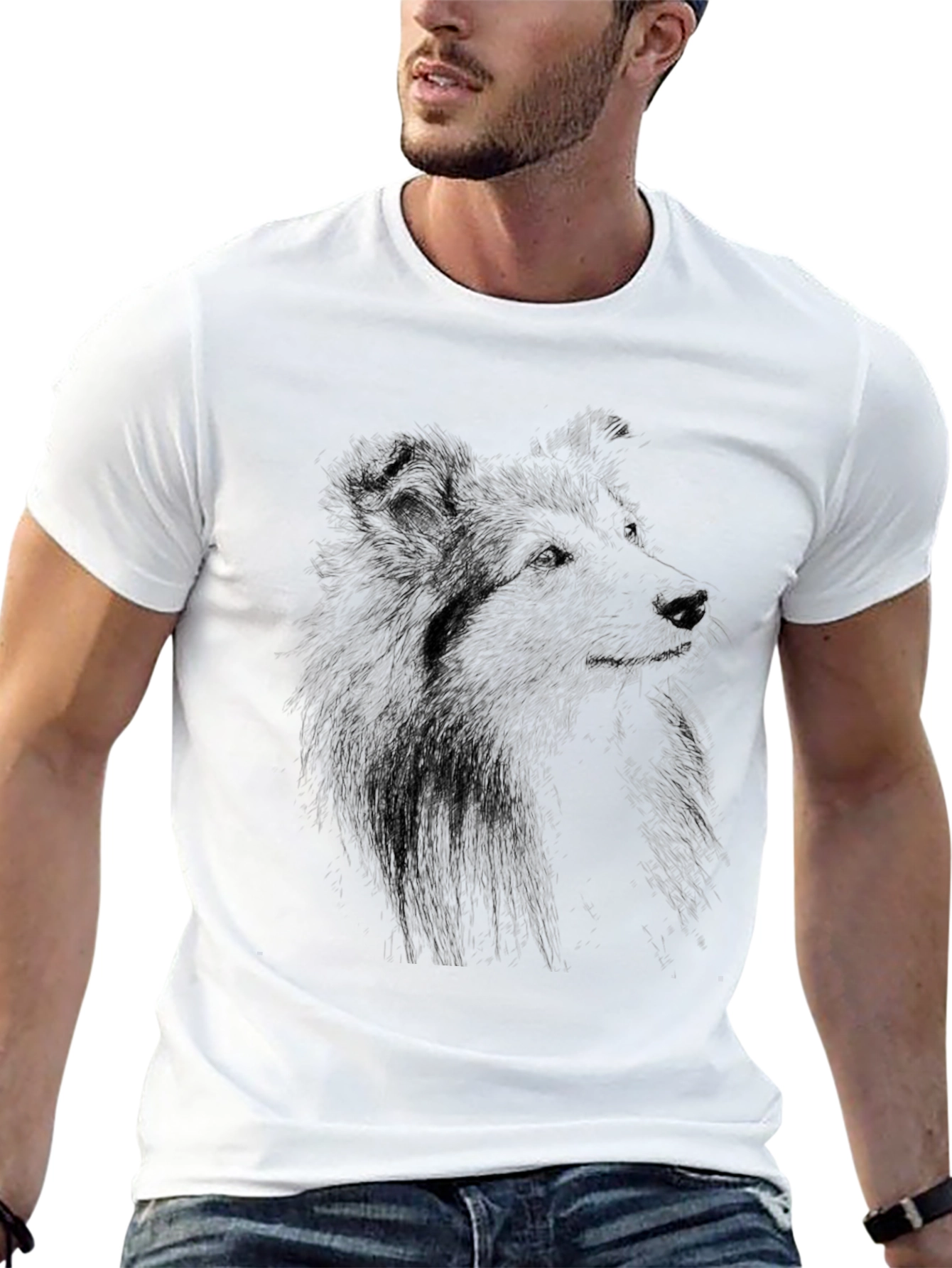 Dog Sketch Graphic Black T-Shirt
