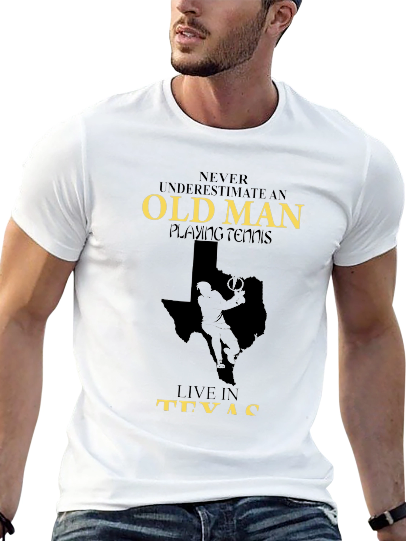 Old Man Playing Tennis in Texas Graphic Tee