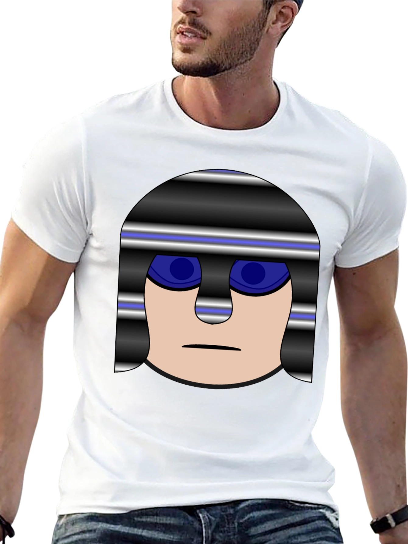 Mens Black T-Shirt with Cartoon Prisoner Graphic