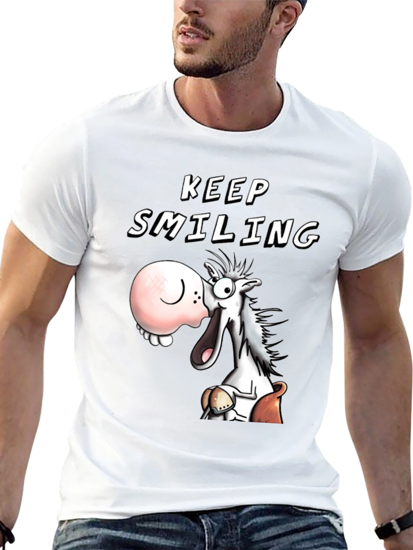 Keep Smiling T-Shirt Funny Horse Cartoon Tee