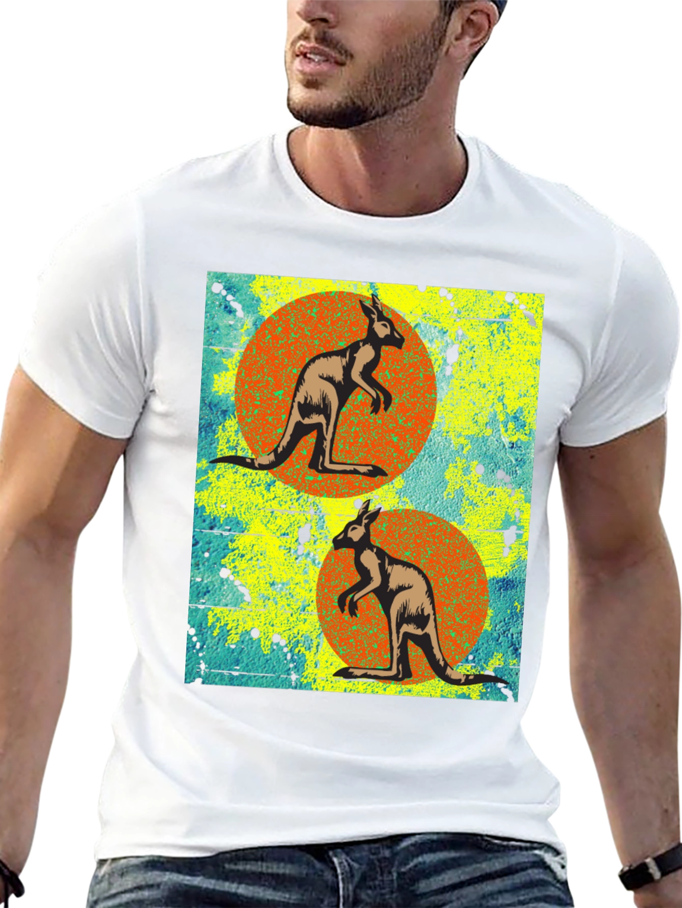 Kangaroo Graphic Print Black T-Shirt