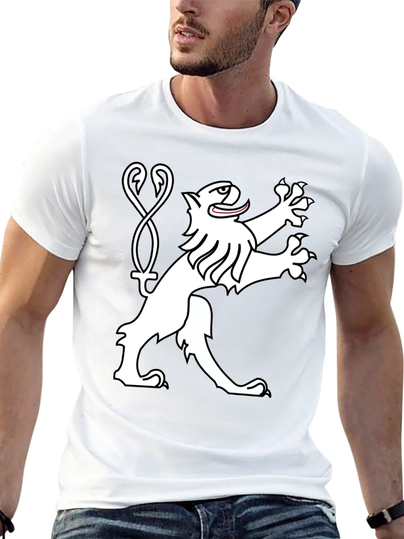Black Tee Shirt with Heraldic Lion Graphic