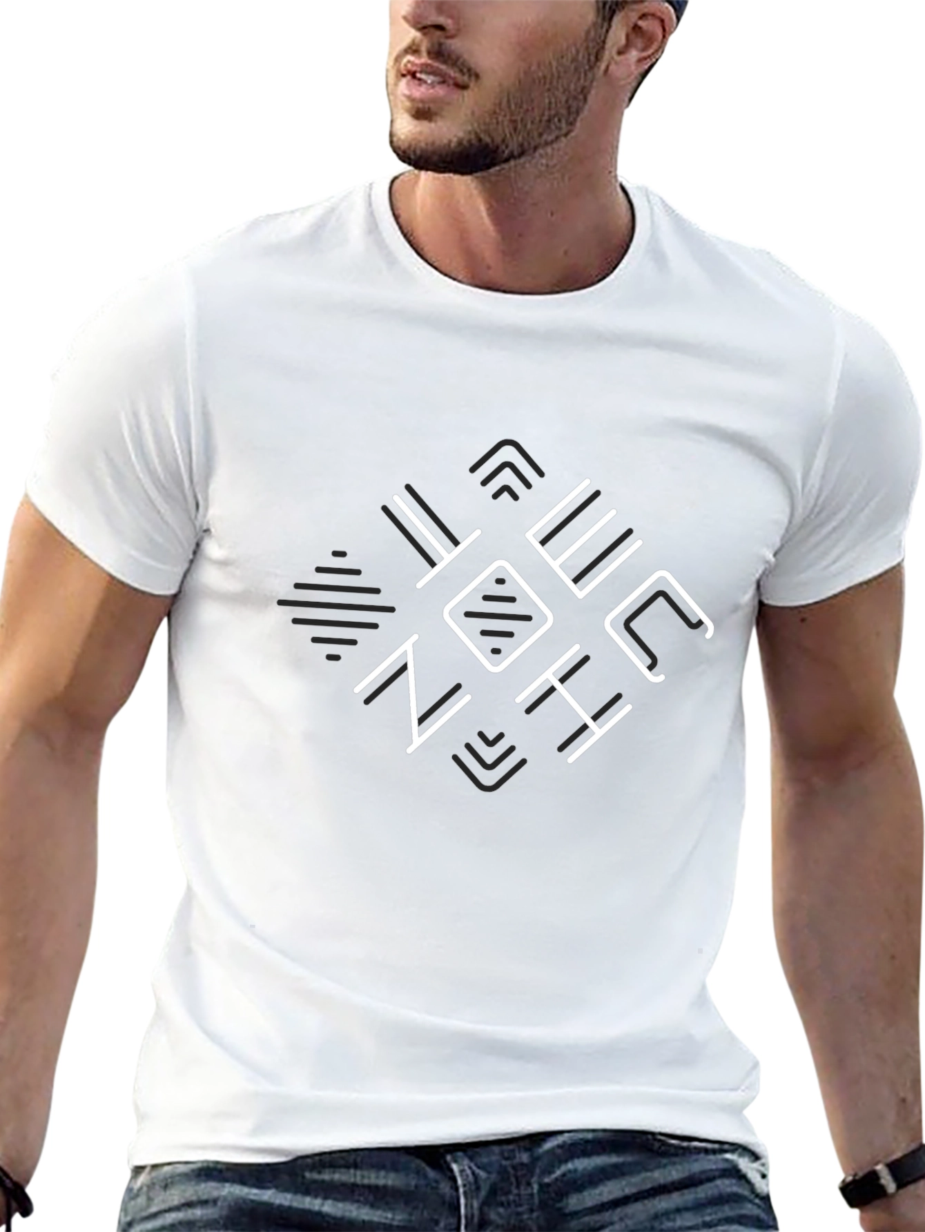 Mens Black Graphic T-Shirt - Geometric Design