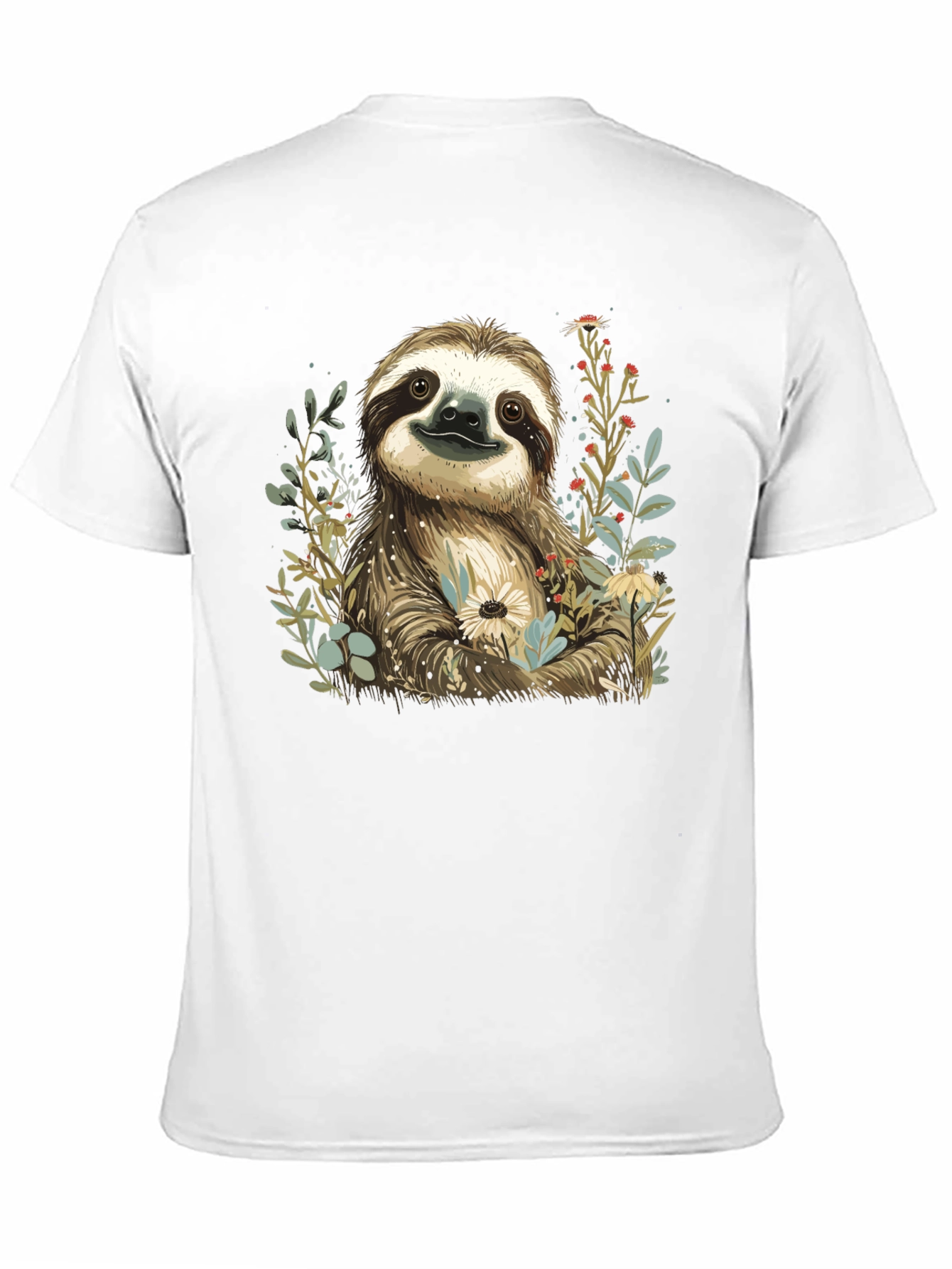 Sloth & Floral Print T-Shirt - Relaxed Fit