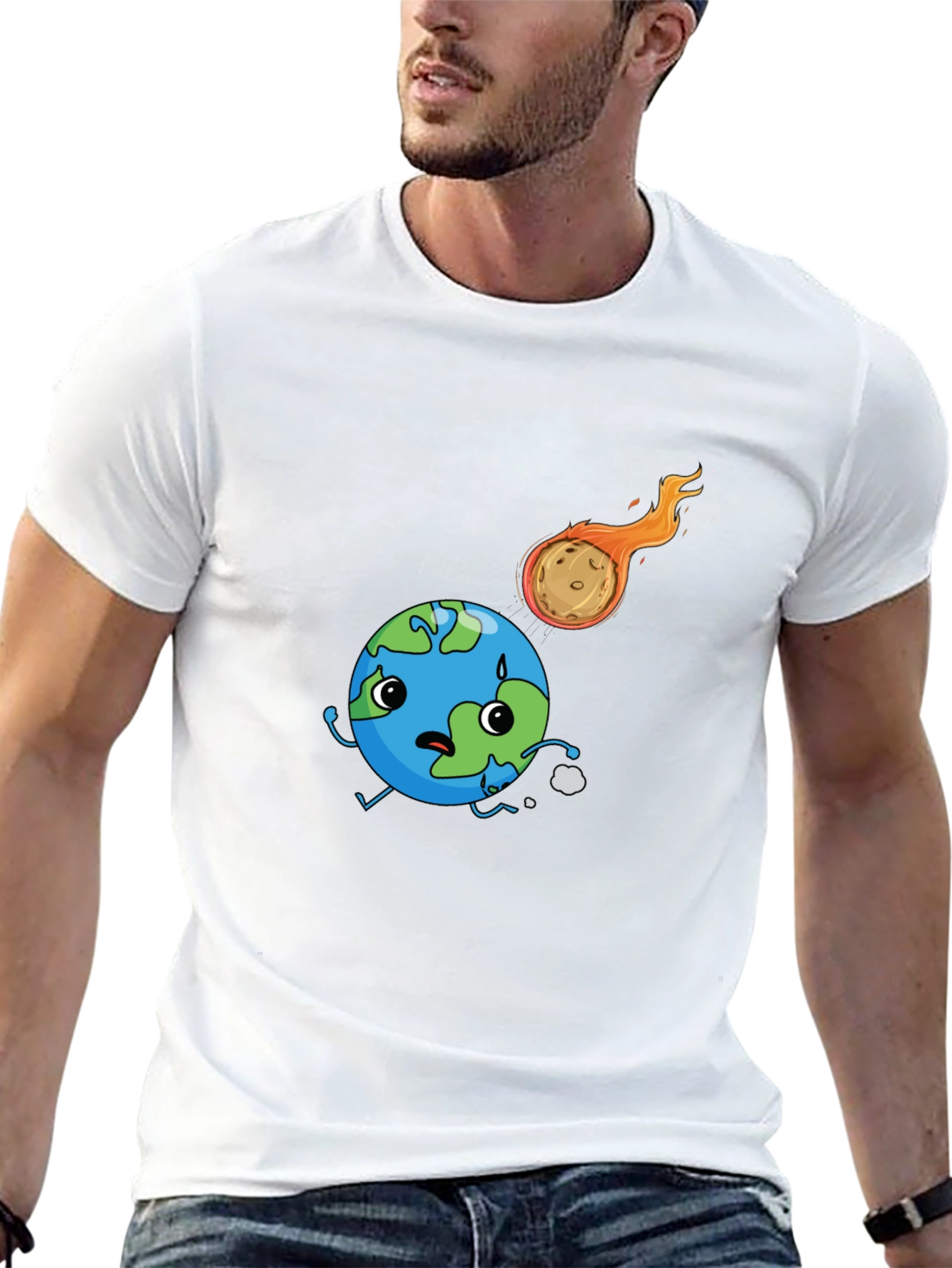 Earth vs Asteroid Graphic Black T-Shirt