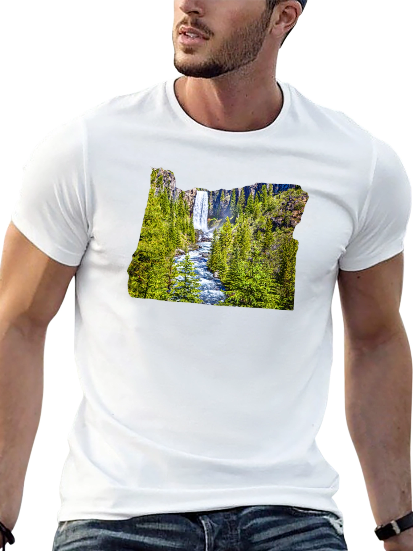 Oregon Waterfall Graphic Tee - Black Casual Shirt