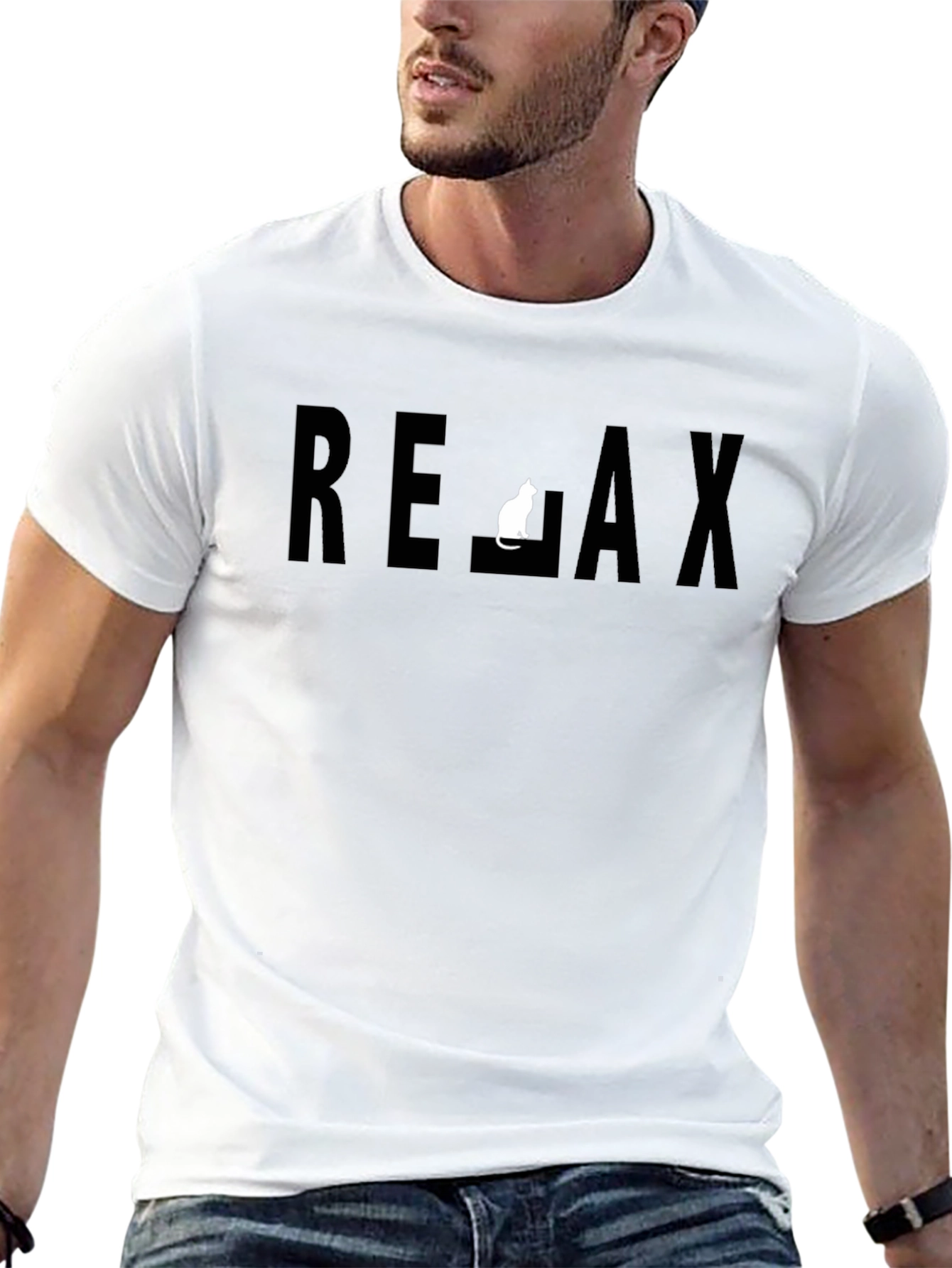 Relax Cat Graphic Black T-Shirt