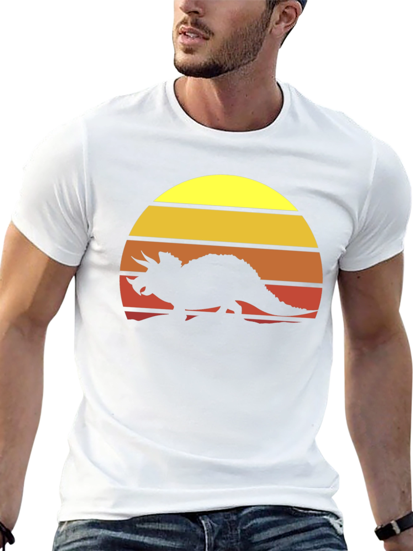 Retro Dinosaur Sunset Graphic Tee