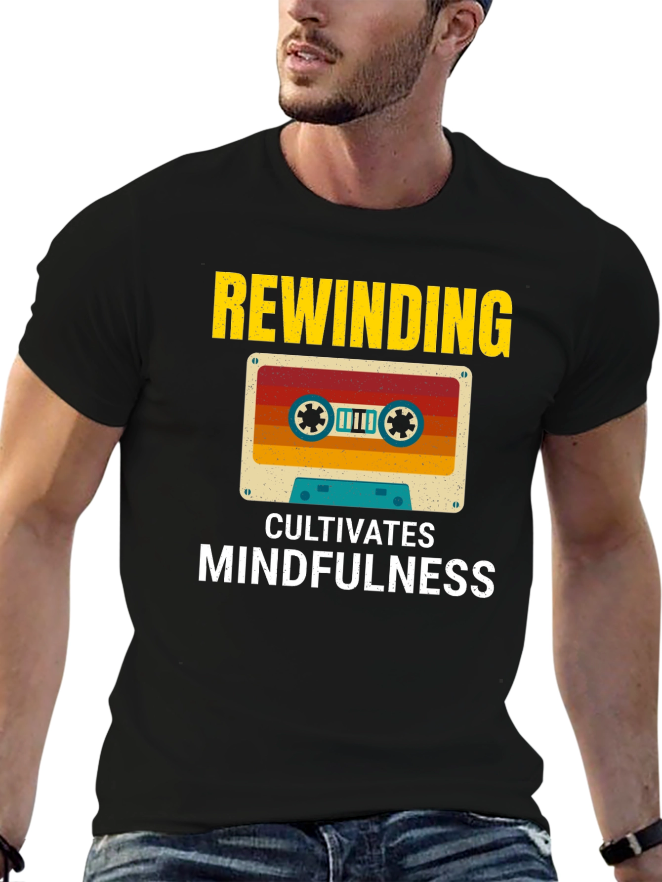 Rewinding Cultivates Mindfulness Cassette Tape Graphic Tee