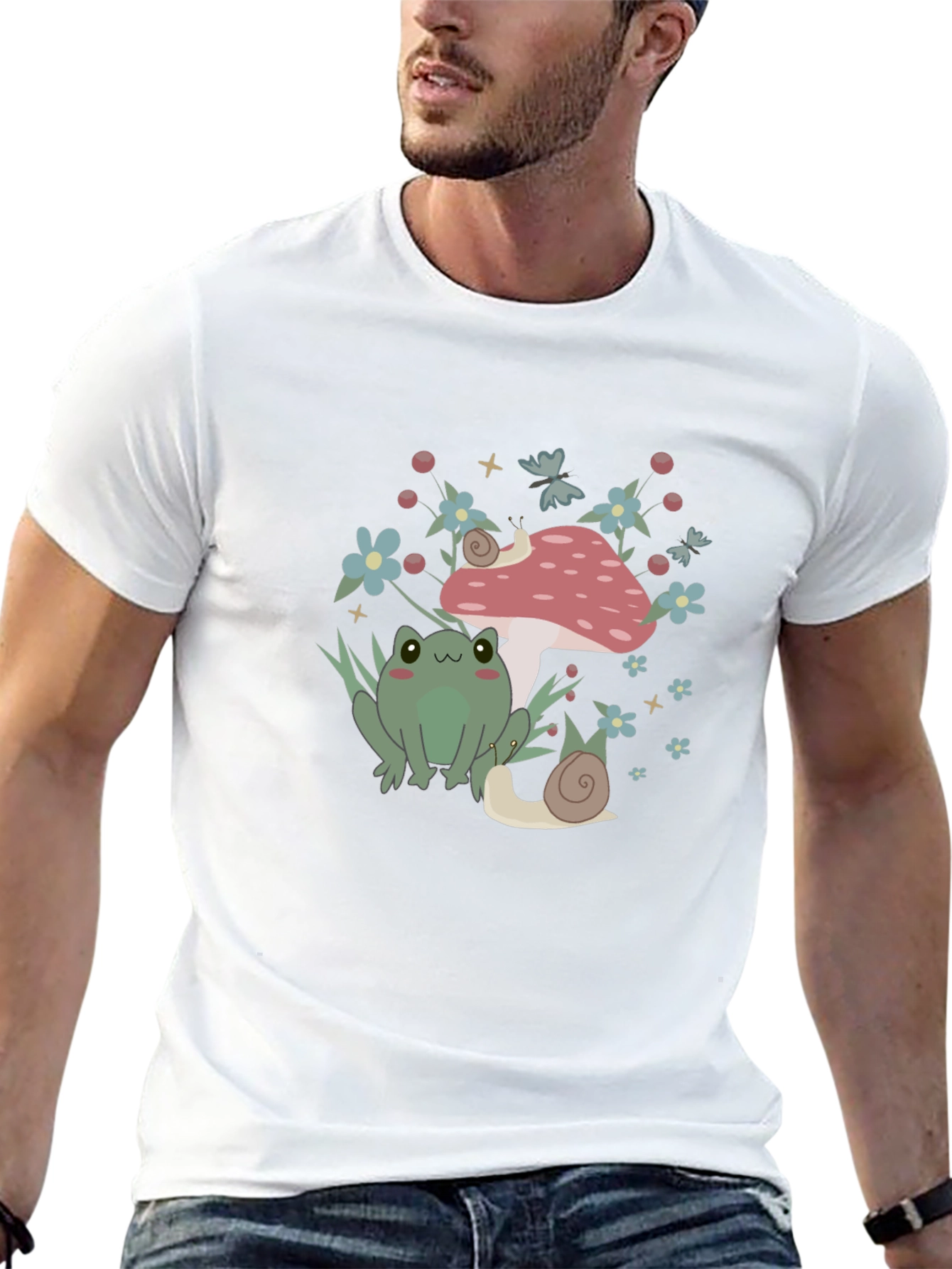 Cute Frog & Snail Mushroom Graphic Tee