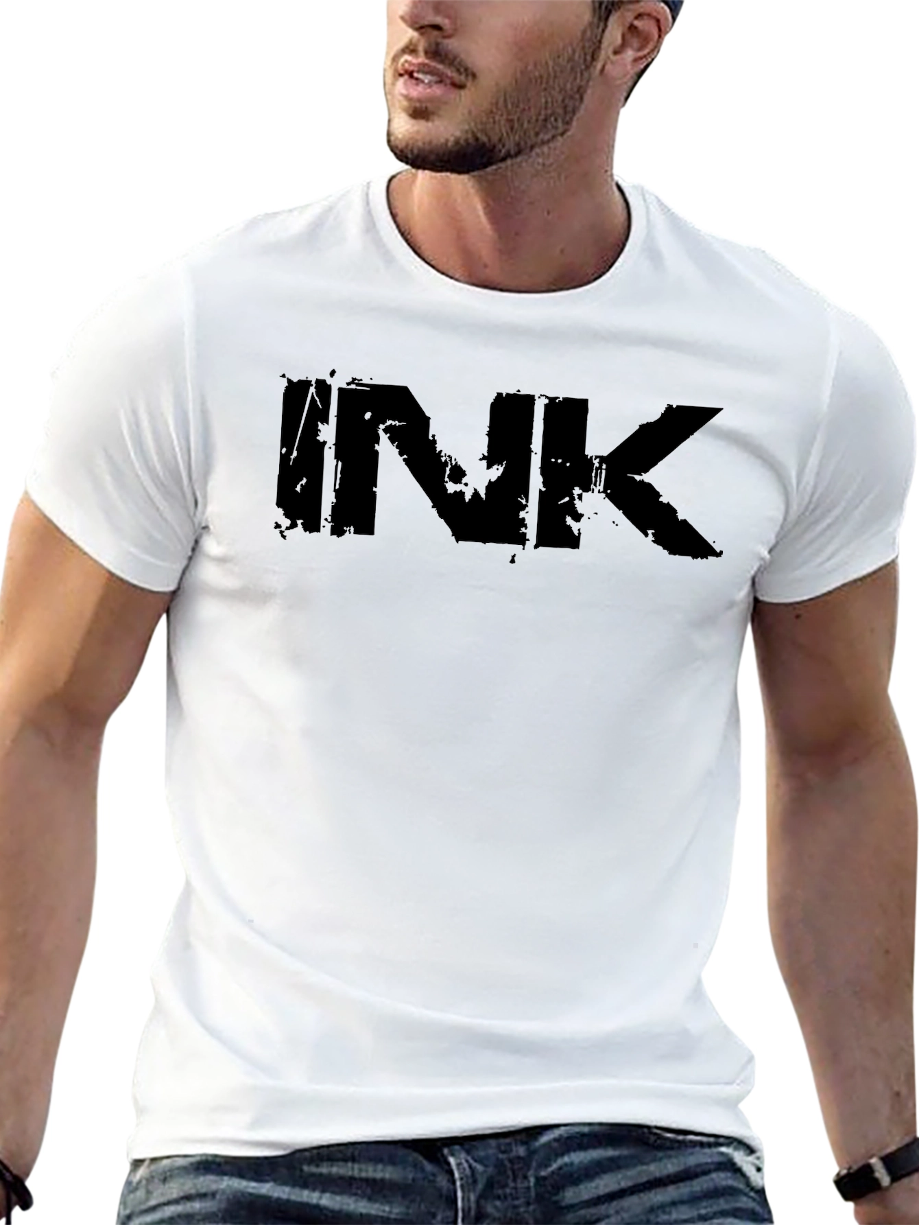 Mens Black Ink Graphic Print T-Shirt