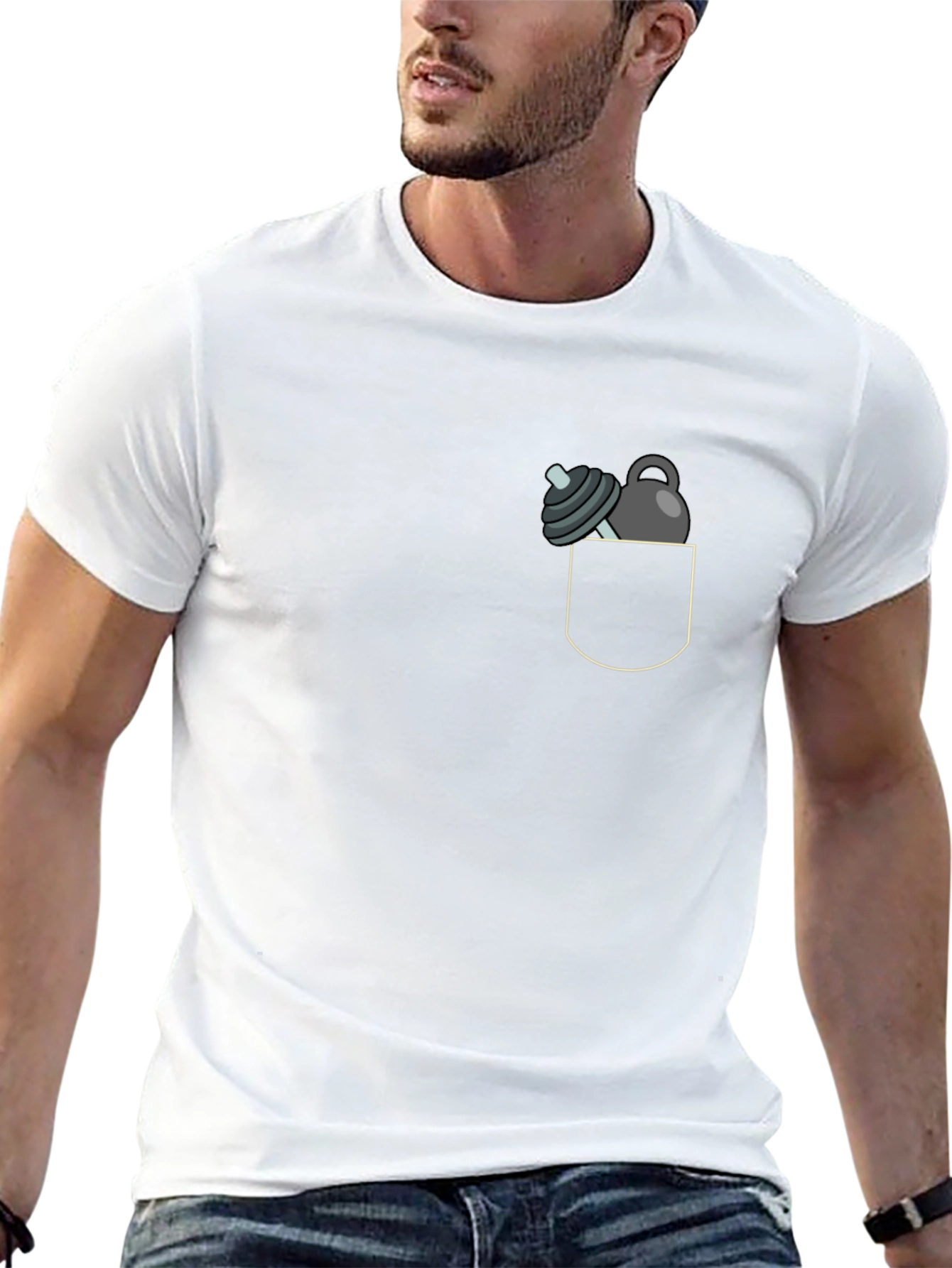 Gym Weights Pocket Print Black T-Shirt