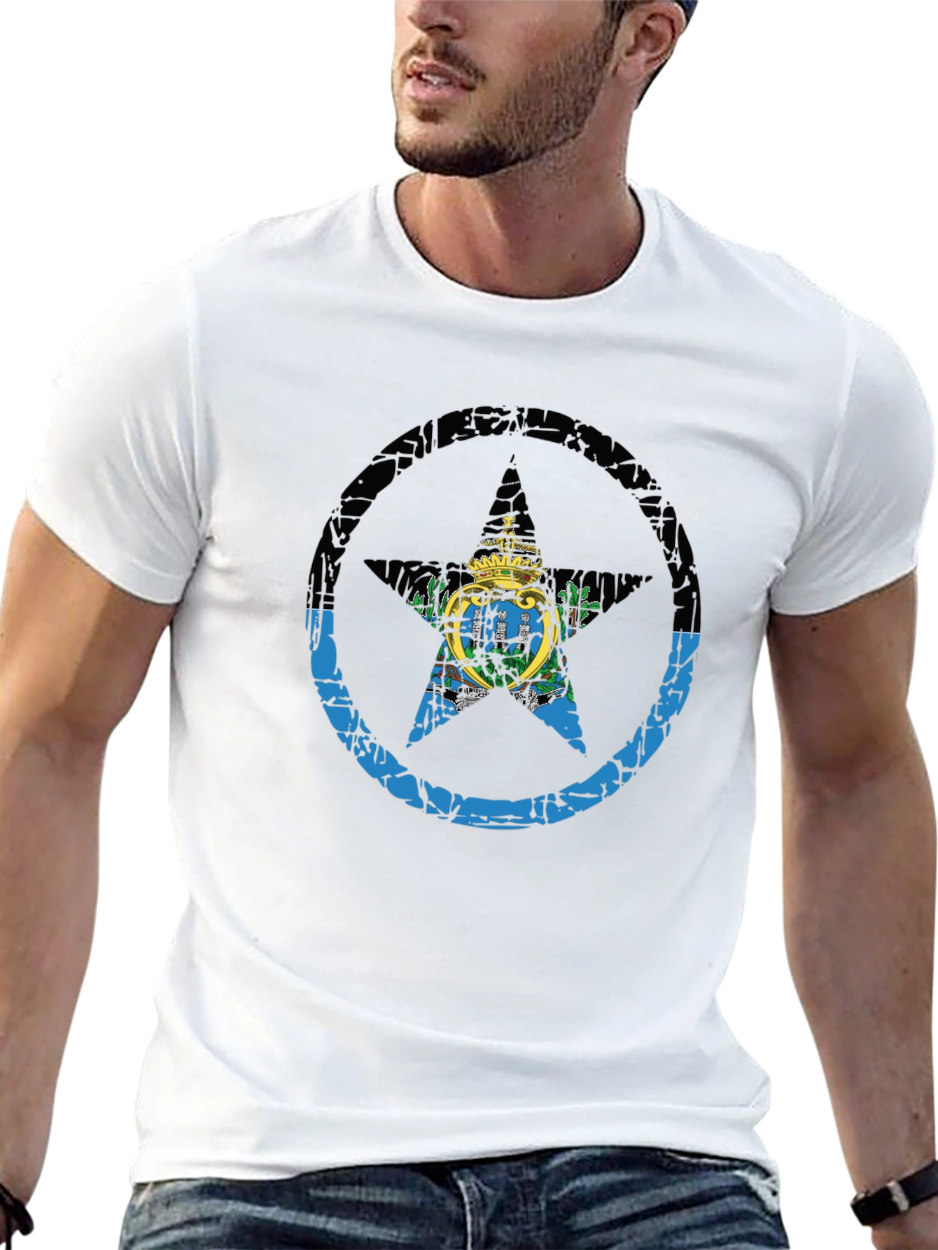 San Marino Flag Star T-Shirt - Distressed Graphic Tee