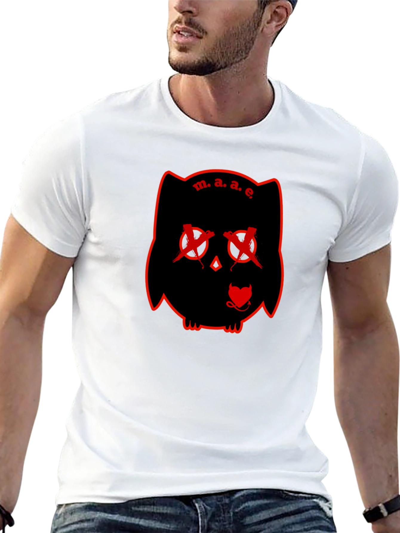 M.A.E. Owl Graphic Print Black T-Shirt