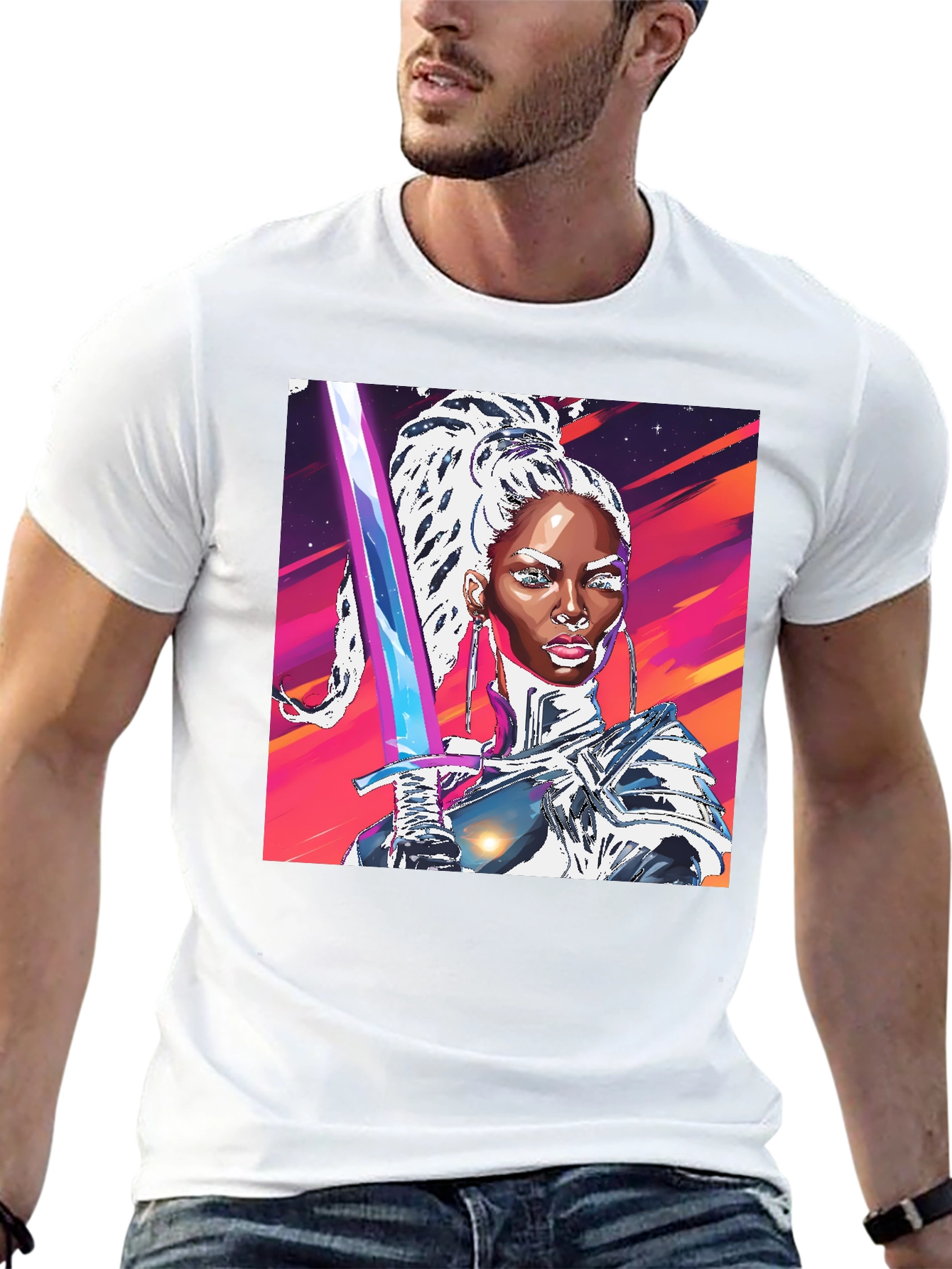 Futuristic Warrior Graphic Tee - Black